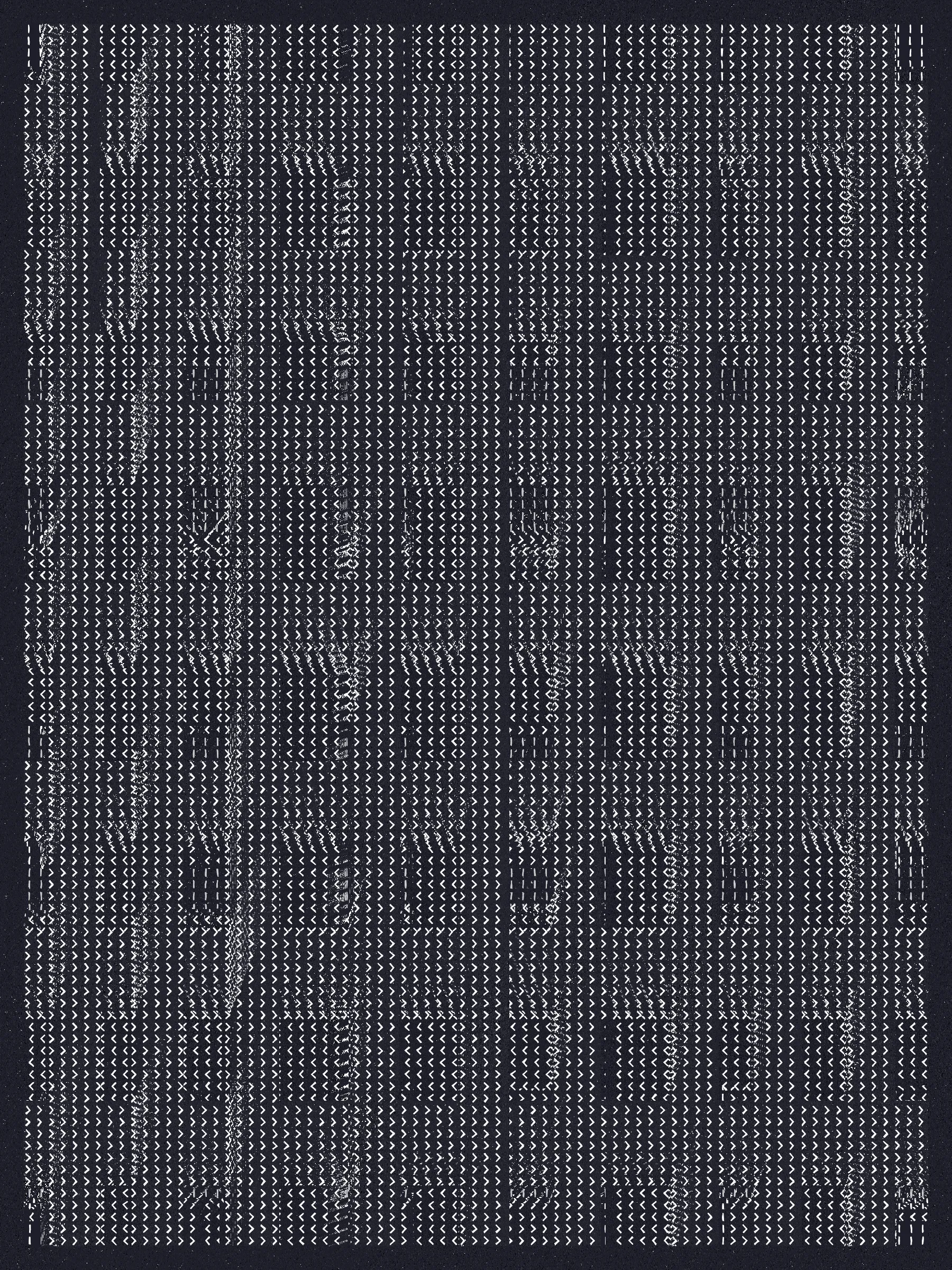 Built on a foundation of thousands of physical renditions of common computer symbols, Encore embraces repetition -- in the physical creation of the foundational symbols, in the process of overwriting as each new layer is applied, and as a way to focus on the true unbiased state of each work.

The outputs of Encore are meant to translate the physical process of making these marks into a fully digital form, embracing digital methods to replicate a physical process while maintaining a computer-art aesthetic.