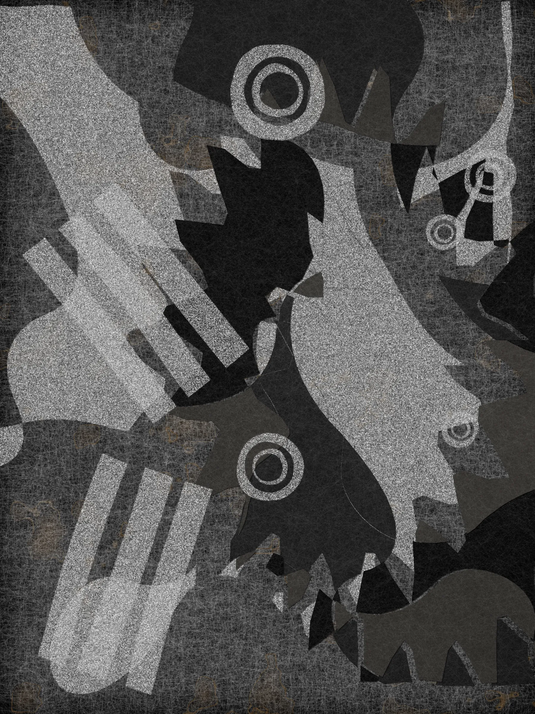 *Off Script* is a generative system that explores sensoriality through the subject of collage. At its core, the series uses a custom masking algorithm to cut out shapes from algorithmically produced papers, which are then arranged throughout the canvas. It is programmed in Javascript.

Much like the practice of collage itself, *Off Script* elicits a deeply sensorial experience. Generative textures induce a sense of tactility, while askew jagged shapes evoke the punctuated off-beat sounds of jazz. With its synesthetic qualities, the series challenges its own medium, creating a dialogue between the immateriality of digital representation and the corporality of the physical realm. 

*Off Script*'s visual language references various 20th century modern art movements that similarly emphasized medium and material through distilled expressions of shape, color, and composition.