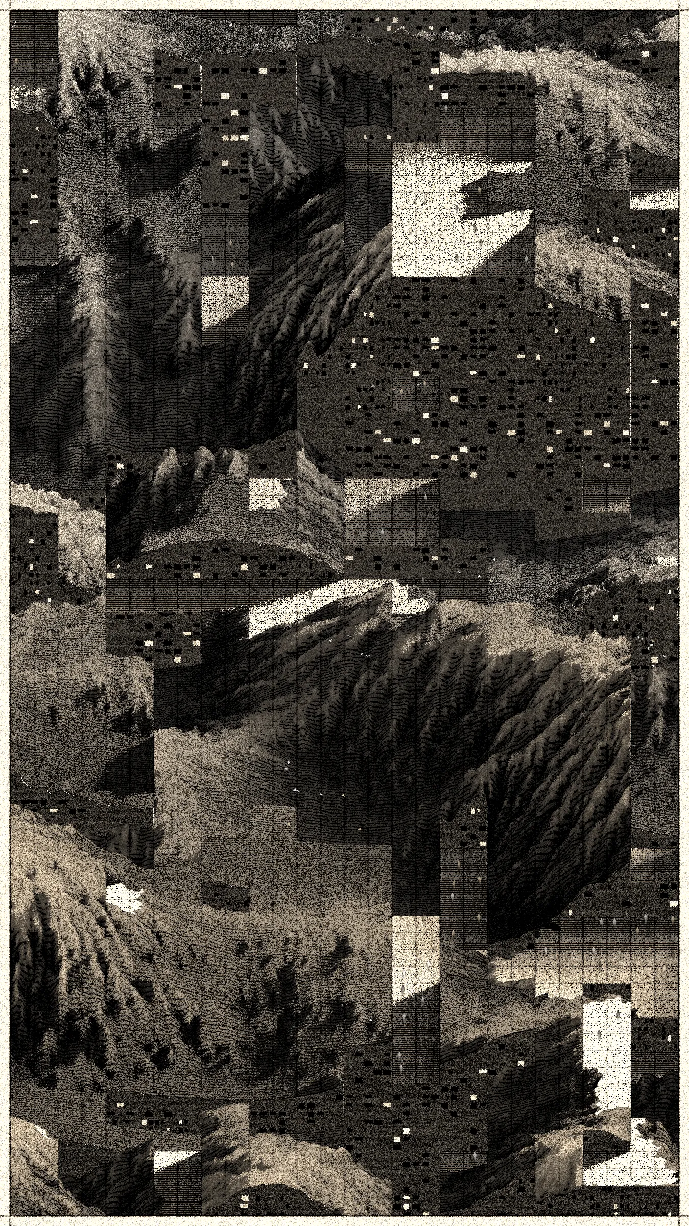 In aerial photos from 1945, you can see dozens of buildings crammed around the main street of Gallarta - a town 13 km northwest of Bilbao. The street leads to a small open pit where they extract iron. Images from 1956 and 1965 show how the road becomes shorter, and houses once surrounded by fields are now on the pit's edge. Some of them disappeared to facilitate access to the ore. The mine grew, consuming mountains, meadows, and settlements.

Gallarta disappeared in 1977, replaced by a chasm extending across the area until today. The open pit extraction in the mine stopped being profitable only six years later. The scar it left on the surface of the mountainous area is a monument to the disappearance of this and numerous other towns with similar stories.

Cantera is a project that brings these stories to a non-physical, generative space. It replaces atoms of stone and soil with digital bits. It draws landscapes inspired by the imagery of Basque stone quarries and iron mines and writes narratives about non-existent habitats where the boundaries between extraction, shelter, and natural forms become indistinct.