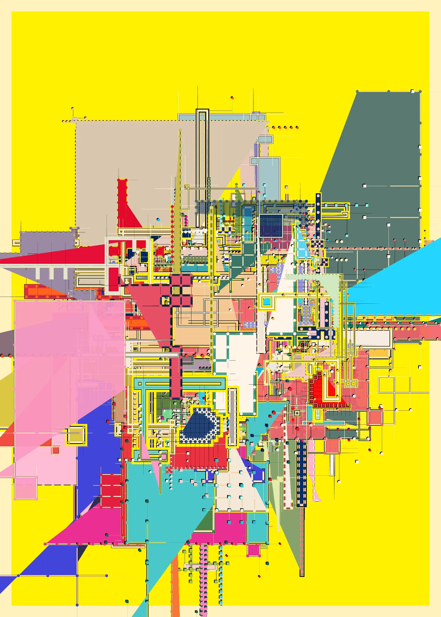 "Caminos" es la relación del trabajo de artista con el uso de colores y geometría a través de los los patrones, situaciones, personas y objetos en los mercados, las calles, los edificios, los colores y demás elementos que consituyen la ciudad. Esta obra es un tributo a esa cultura, similar a una ciudad que se va creando mediante capas, dando como resultado un caos formado a partir del color, de diversas geometrías y más elementos que van cambiando a través del tiempo.

La composicición final de este proyecto es conformada por 5 capas que van creandose con el paso de los segundos dentro de la obra. Con las teclas 1 - 5 puedes interactuar con cada capa que va generando la composición final dando la posibilidad al usuario de tener 5 piezas dentro de una obra, pero sobre todo generar una experiencia que le permita tomarse el tiempo necesario para explorar, encontrar, disfrutar distintos patrones y elementos dentro de cada capa y dentro de la composición final. Asi como explorar la ciudad, sus distintos espacios, situaciones y cambios con el paso de los años.