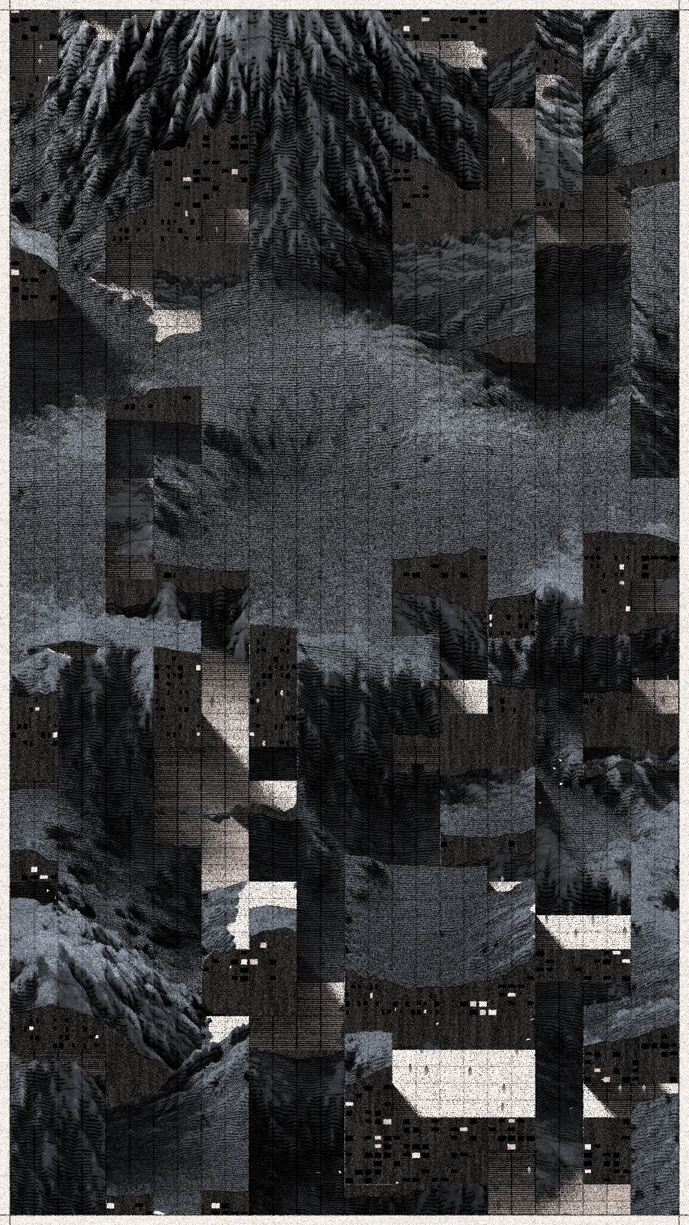 In aerial photos from 1945, you can see dozens of buildings crammed around the main street of Gallarta - a town 13 km northwest of Bilbao. The street leads to a small open pit where they extract iron. Images from 1956 and 1965 show how the road becomes shorter, and houses once surrounded by fields are now on the pit's edge. Some of them disappeared to facilitate access to the ore. The mine grew, consuming mountains, meadows, and settlements.

Gallarta disappeared in 1977, replaced by a chasm extending across the area until today. The open pit extraction in the mine stopped being profitable only six years later. The scar it left on the surface of the mountainous area is a monument to the disappearance of this and numerous other towns with similar stories.

Cantera is a project that brings these stories to a non-physical, generative space. It replaces atoms of stone and soil with digital bits. It draws landscapes inspired by the imagery of Basque stone quarries and iron mines and writes narratives about non-existent habitats where the boundaries between extraction, shelter, and natural forms become indistinct.