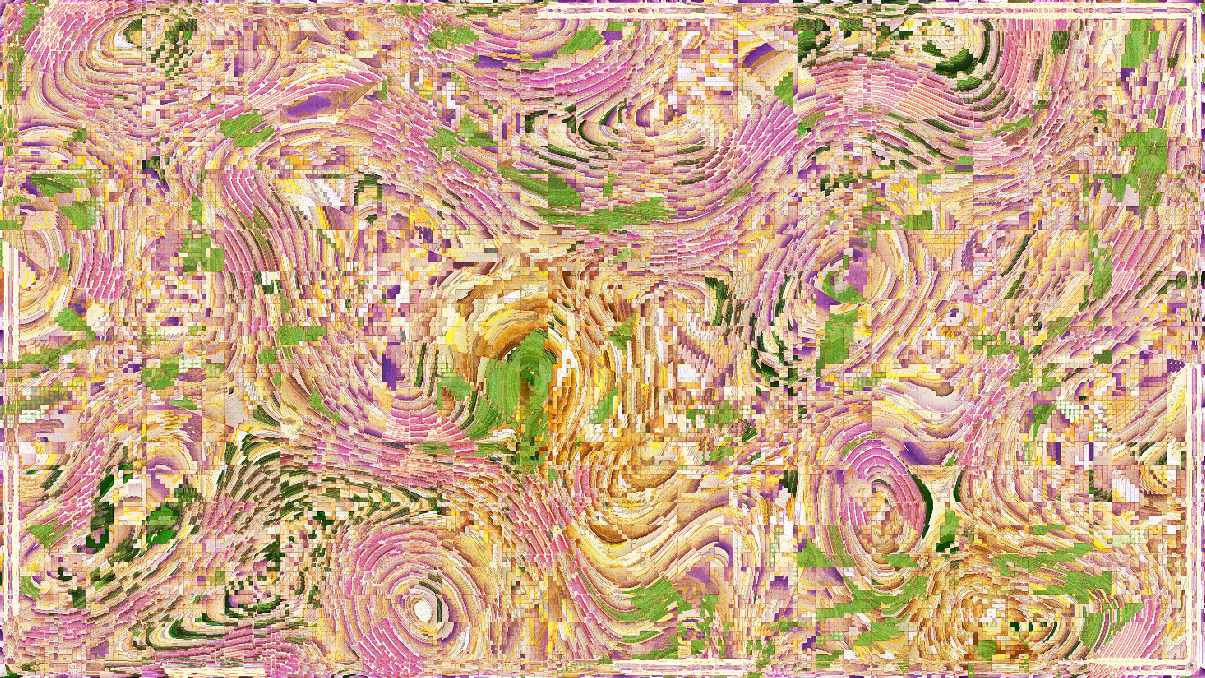 "Odysseys" is all about diving into a mix of cool digital vibes and a splash of old-school storybook magic. Imagine flipping through your favorite childhood adventure book, but with a twist—there's a bit of a pixel party going on. It's like these pieces are little puzzles, maps of epic tales that happened once upon a time, captured in a single frame. Think of it as a snapshot of a whole adventure from start to finish, with every corner holding a piece of the action.

Each artwork is kind of like a treasure map or a game level that's already been played through. You can zoom into any part of the picture and spot different bits of the story—maybe a fierce battle here, a wild discovery there. It's like having a bird's-eye view of a whole world of tales, all squished into one vibrant, living scene.

The cool thing about these pieces? They're a mix of old and new. You've got pixels and glitches that might remind you of video games, mashed up with these swirly waves that could totally belong in a Van Gogh painting. But let's not stop there. Imagine those waves carrying a bit of that serene, intricate beauty you find in Japanese byōbu panels or estampes—those stunning artworks that tell a story all on their own. It's this blend that's all about sparking that feeling of nostalgia, like a nod to the fun, colorful, and sometimes chaotic stories that filled our heads as kids.

I'm not trying to spell out a specific message with the digital and organic bits clashing and mingling in my work. It's more about creating something that looks cool and feels a bit nostalgic, something that makes you think of adventures and stories in a new way.

What I really hope is that when you check out these pieces, you'll start seeing your own stories in them. I've set the stage with these algorithms and designs, but it's up to you to fill in the blanks. Maybe you'll see a piece and think, "Hey, that looks like the secret forest from that game I loved," or "That totally reminds me of the pirate stories I used to dream about." Or maybe you'll catch a hint of that tranquil, detailed vibe you get from Japanese art, making the story even richer. That's the goal—making art that's not just mine but becomes a bit of yours too.