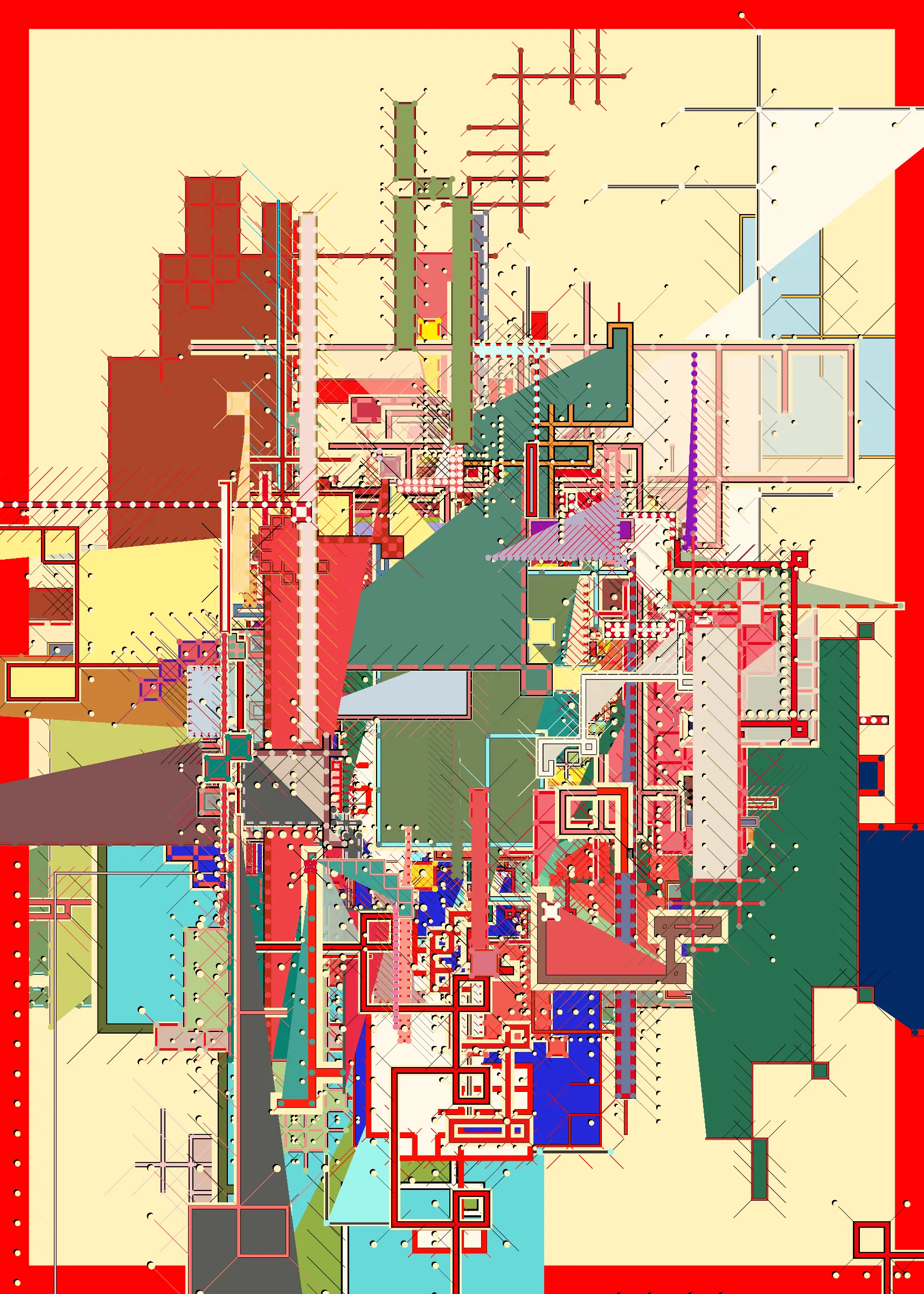 "Caminos" es la relación del trabajo de artista con el uso de colores y geometría a través de los los patrones, situaciones, personas y objetos en los mercados, las calles, los edificios, los colores y demás elementos que consituyen la ciudad. Esta obra es un tributo a esa cultura, similar a una ciudad que se va creando mediante capas, dando como resultado un caos formado a partir del color, de diversas geometrías y más elementos que van cambiando a través del tiempo.

La composicición final de este proyecto es conformada por 5 capas que van creandose con el paso de los segundos dentro de la obra. Con las teclas 1 - 5 puedes interactuar con cada capa que va generando la composición final dando la posibilidad al usuario de tener 5 piezas dentro de una obra, pero sobre todo generar una experiencia que le permita tomarse el tiempo necesario para explorar, encontrar, disfrutar distintos patrones y elementos dentro de cada capa y dentro de la composición final. Asi como explorar la ciudad, sus distintos espacios, situaciones y cambios con el paso de los años.