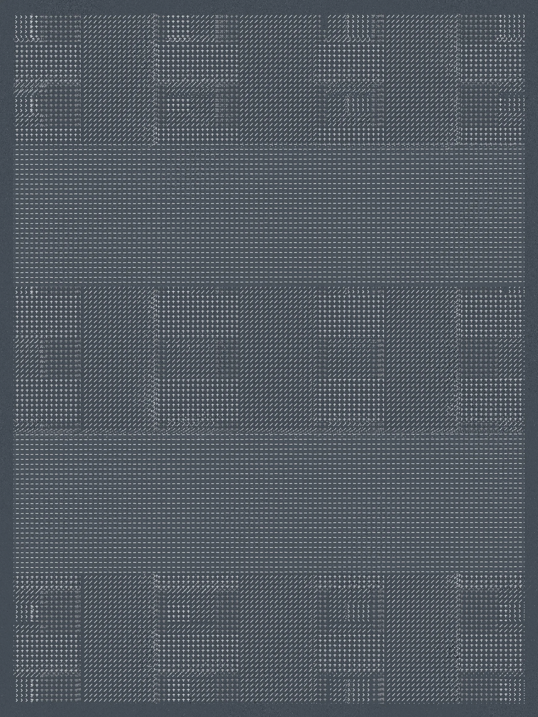 Built on a foundation of thousands of physical renditions of common computer symbols, Encore embraces repetition -- in the physical creation of the foundational symbols, in the process of overwriting as each new layer is applied, and as a way to focus on the true unbiased state of each work.

The outputs of Encore are meant to translate the physical process of making these marks into a fully digital form, embracing digital methods to replicate a physical process while maintaining a computer-art aesthetic.