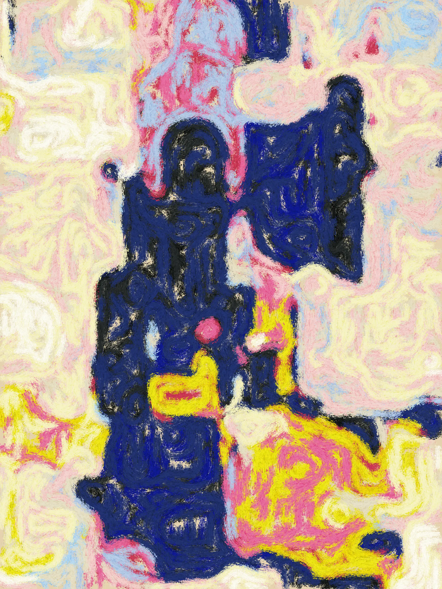 *Apophenies* is an exploration of our innate human drive to find patterns - even in places where they might not exist.  Our brains, remarkably efficient, sift through vast amounts of information on just a few watts of electricity. Yet, this efficiency sometimes leads us to perceive connections that might only exist in our individual perceptions. Consider the moments when you've gazed at a cloud and had an apophenia: a face or some other familiar shape suddenly became clear to you, but the person next to you sees something entirely different. An apophenia, like art, is personal.  No two people experience or interpret it in the same way. 

*Apophenies*, an adaptation of the word “Apophenia,” underscores the series' theme of subjective interpretation. Each artwork is composed of randomly overlapping shapes. When these shapes intersect, they occasionally form patterns that will seem vaguely familiar. It's a testament to our inherent need to derive meaning from the world around us, even in pure randomness. 

This series isn't just about what you see, but how you interpret. It's a call to reflect on our individual and collective tendencies to create meaning, even when faced with nothingness. 

**Key Commands**:
1 : Reload the animation
2 : View the x-axis edge gradient
3 : View the y-axis edge gradient
4 : View the offscreen buffer composition
S : Save JPG 

**URL Parameters:**
?highres=6 : Pass higher numbers for higher resolutions, then press 's' to save