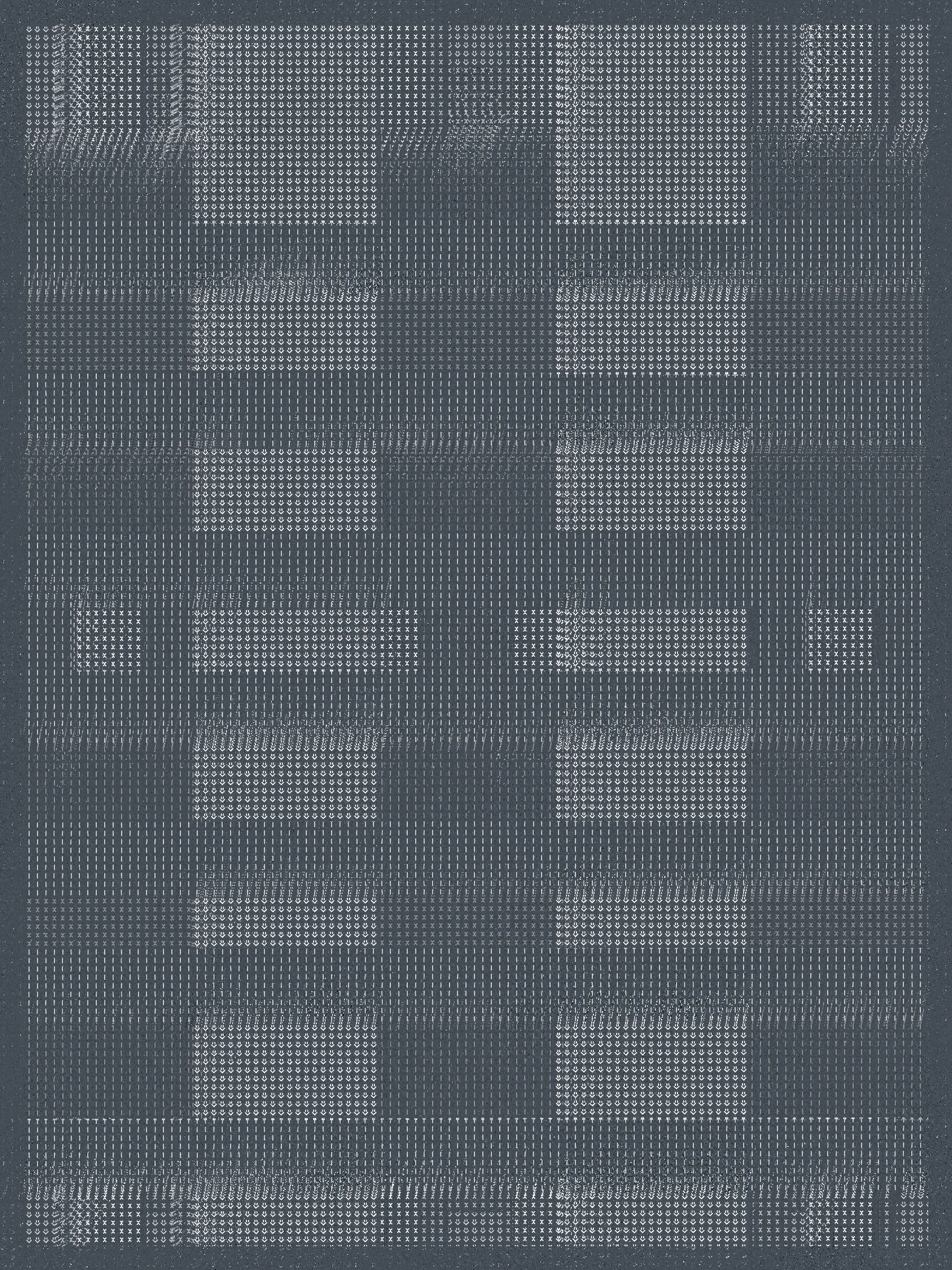 Built on a foundation of thousands of physical renditions of common computer symbols, Encore embraces repetition -- in the physical creation of the foundational symbols, in the process of overwriting as each new layer is applied, and as a way to focus on the true unbiased state of each work.

The outputs of Encore are meant to translate the physical process of making these marks into a fully digital form, embracing digital methods to replicate a physical process while maintaining a computer-art aesthetic.