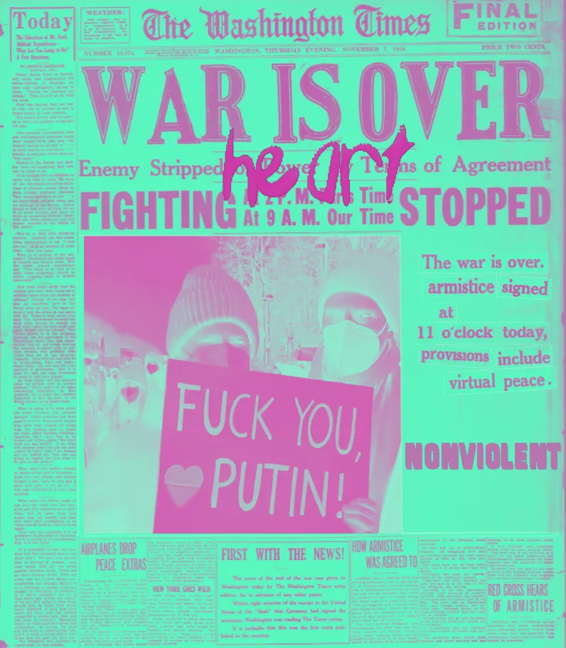 f*ck putin, straight up 

 Act 1 - Mint it, share it, anyone can choose a word. Words are from the <a target="_blank" href="https://www.forpeace.org/manifesto">For Peace</a> manifesto.  

 Act 2 - The final pieces are created with the chosen words. The Ethereum NFTs auto-update when ready, and the token w/ the most interactions becomes the rarest. 

 ACT 3 - Everyone who chooses a word receives a generative shadow NFT via polygon airdrop. 

 f*ck putin is a social live generative project where participation is rewarded to create the final NFTs. jiwa filmed the videos at an anti-war protest in Berlin, Feb 2022. 

 100% of the funds to be donated to Ukraine, hardcoded into the minting contract.  #height[0] #width[0]  

 ** The properties for this generative mint are ** Mainnet Id : 3000004 | Vibe : blackCurrant-and-mint | project : f*ck putin |
