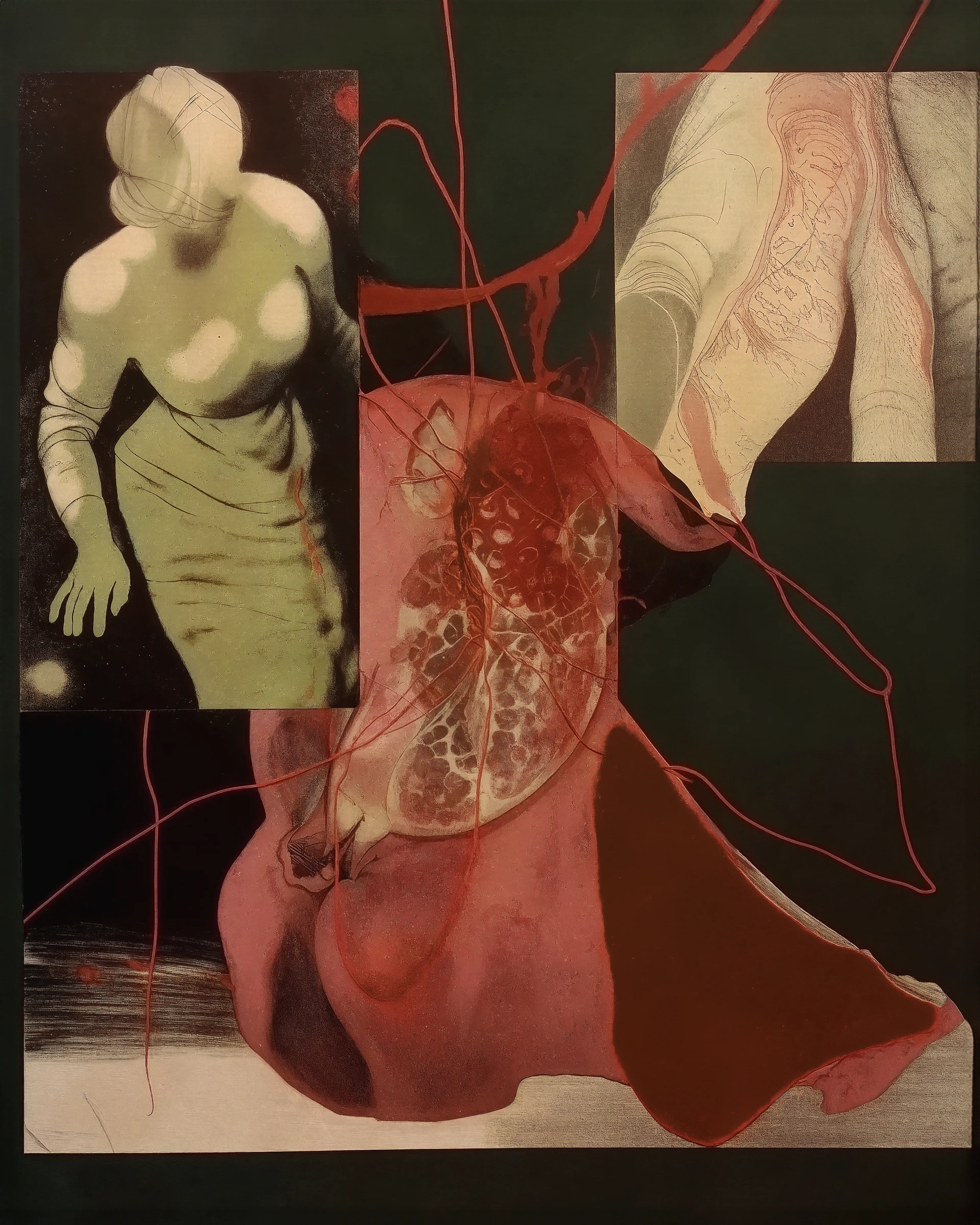 "it’s a commitment sealed in red, sweet and bitter, like the pomegranate's bite. threads of fate loop tighter, binding consent and defiance into one. love here isn’t a choice—it’s a descent, an abduction, a promise whispered in the dark and tasted forever. " 

lykai  × sketch  × ai  × ps, 2024.
3840 × 4800 px