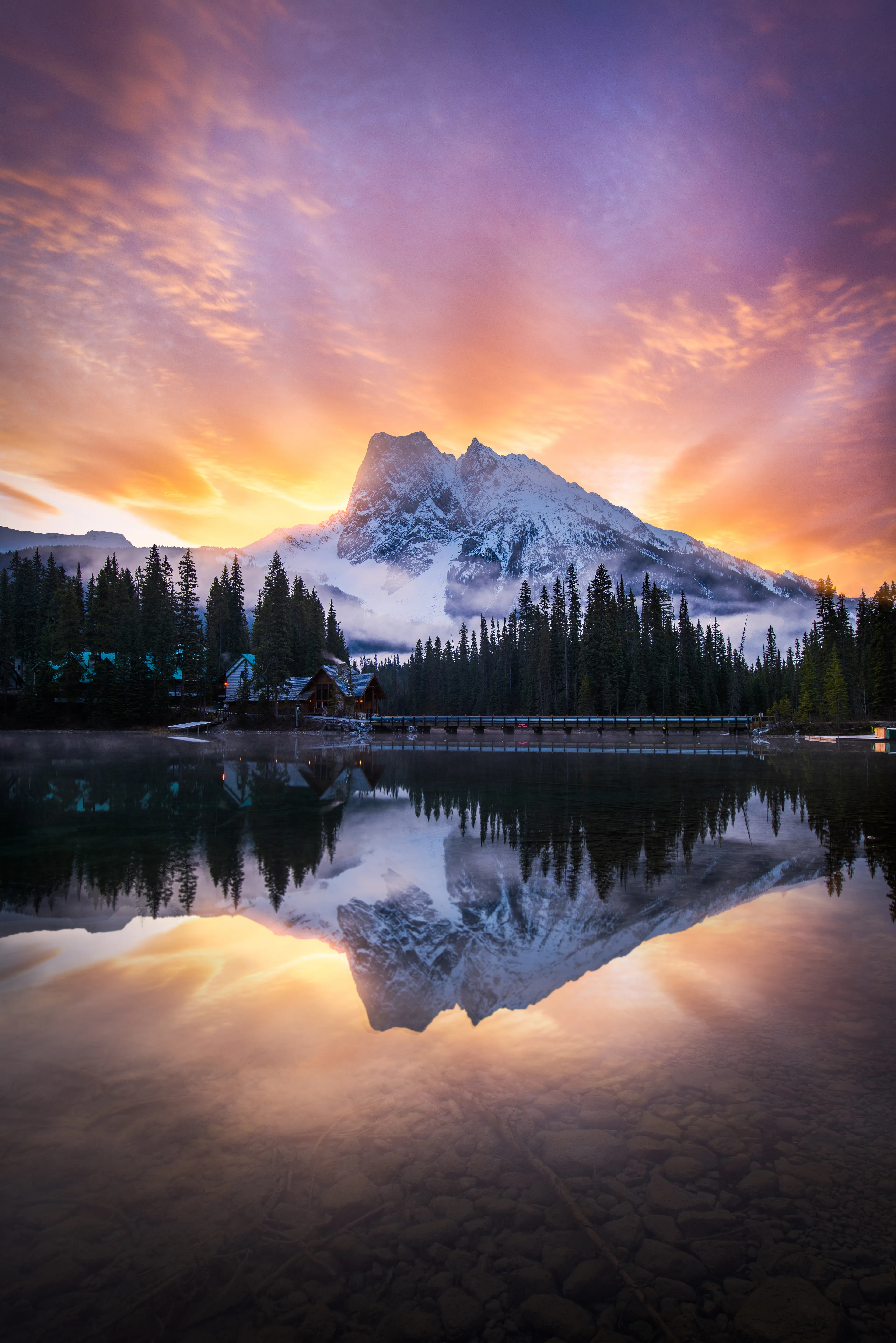 An image portraying an amazing spectacle of light at Emerald Lake located in the Canadian Rockies. I made this image during some time spent up North chasing sunrises and sunsets. Made from multiple exposures blended in an artistic creative way