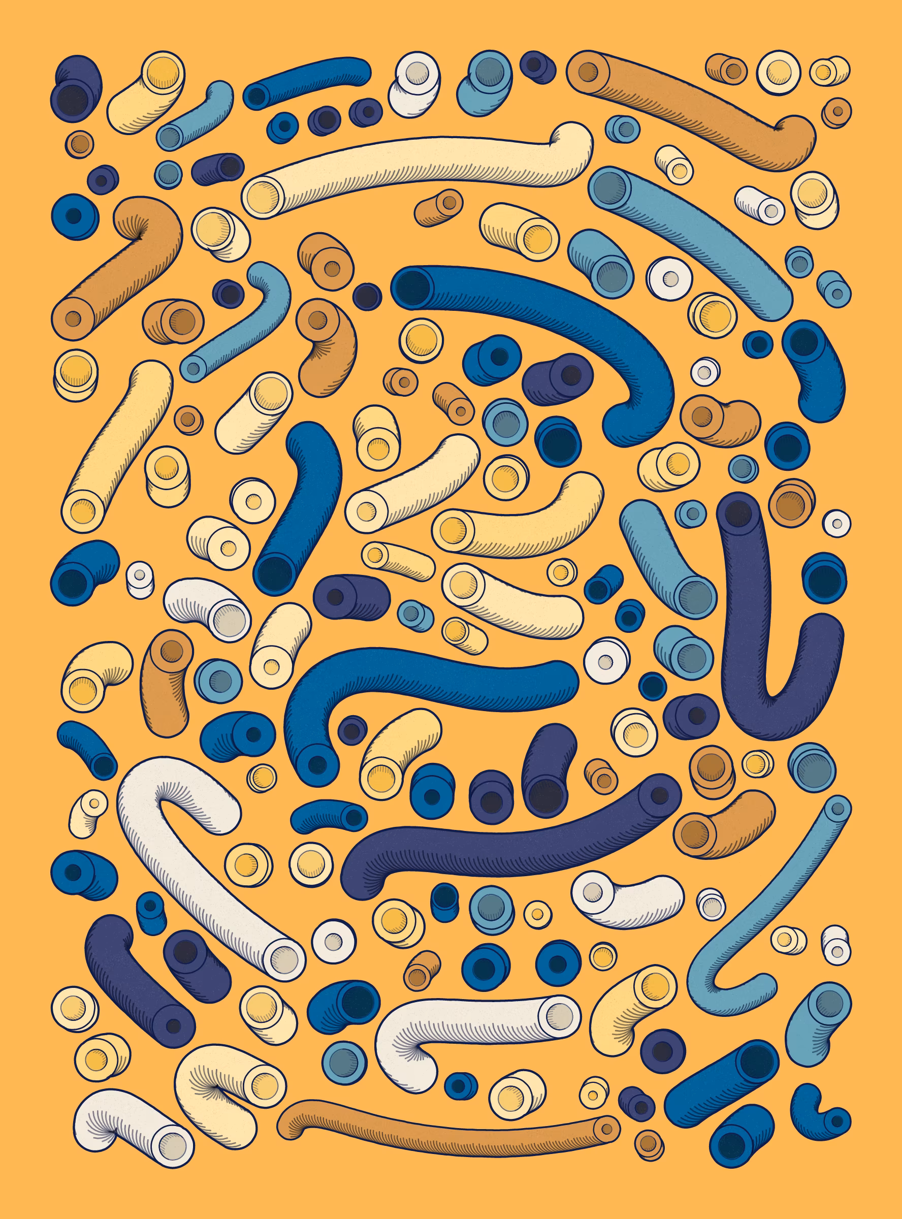 A generative series inspired by childhood memories, play and exploration. The program can use a variety of motions, collision types, colour processes, palettes and scales to create a wide range playful output.