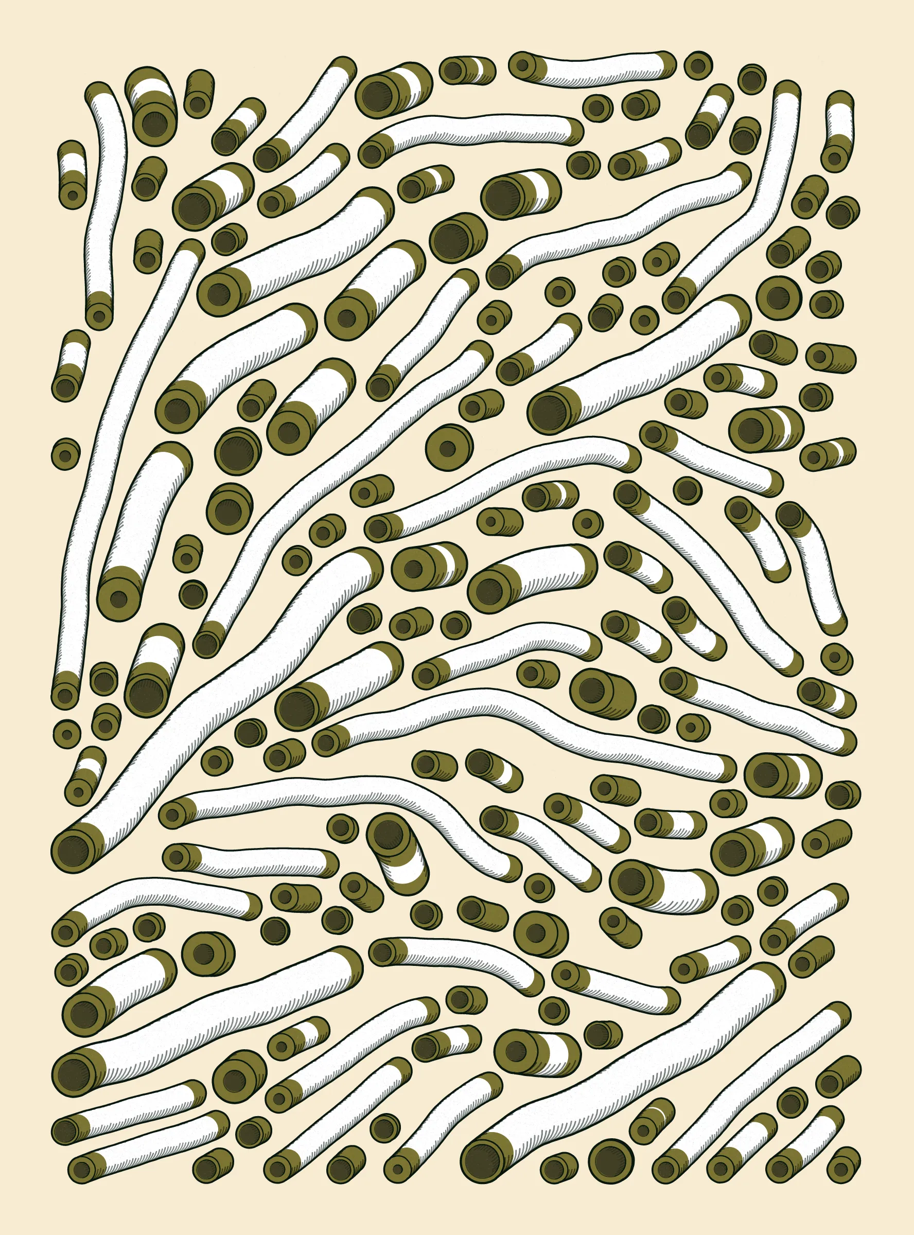 A generative series inspired by childhood memories, play and exploration. The program can use a variety of motions, collision types, colour processes, palettes and scales to create a wide range playful output.