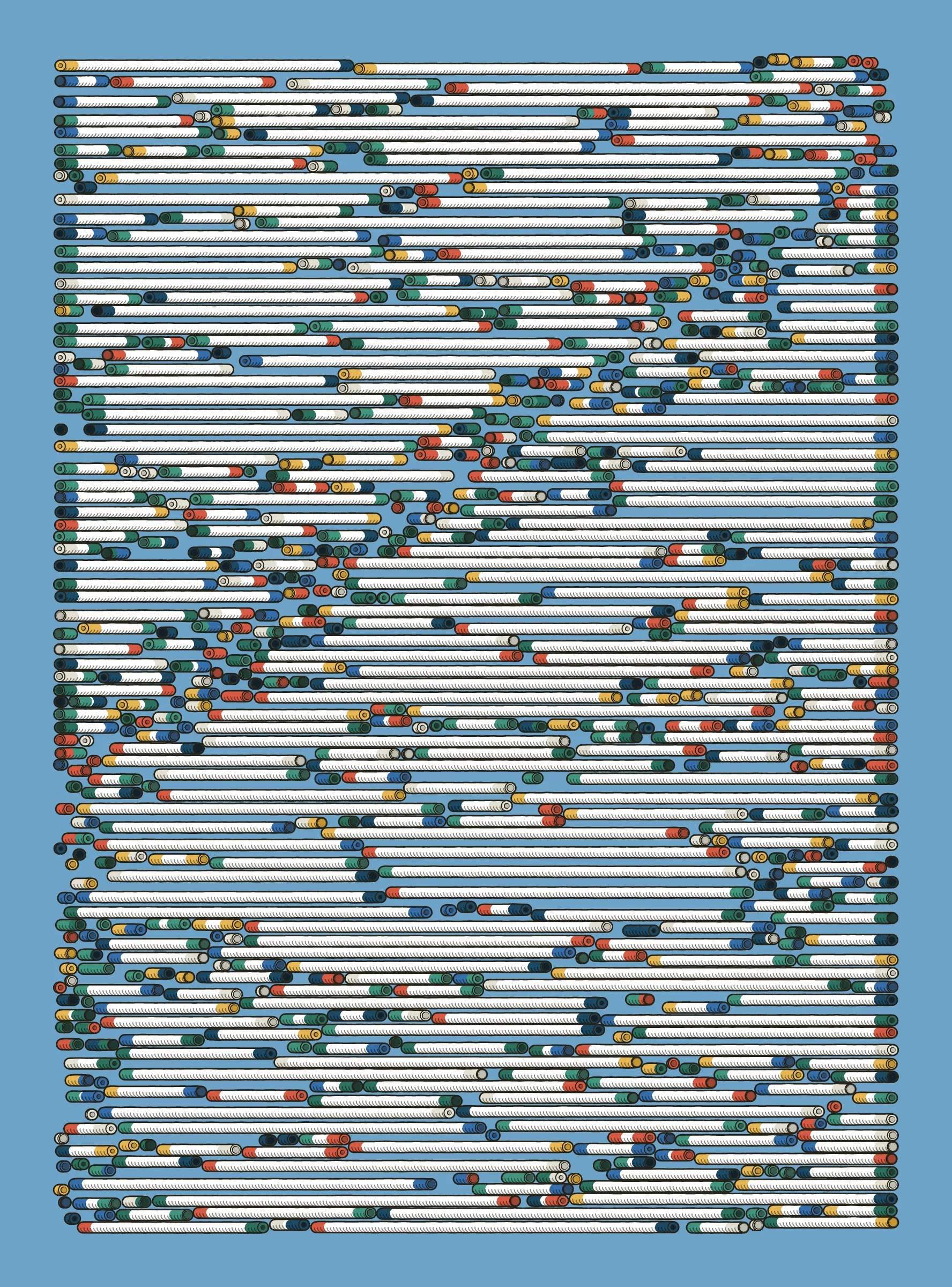 A generative series inspired by childhood memories, play and exploration. The program can use a variety of motions, collision types, colour processes, palettes and scales to create a wide range playful output.