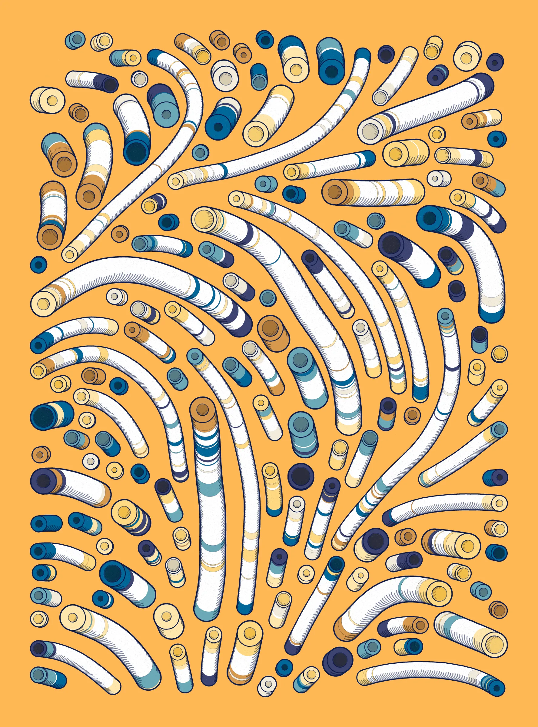 A generative series inspired by childhood memories, play and exploration. The program can use a variety of motions, collision types, colour processes, palettes and scales to create a wide range playful output.