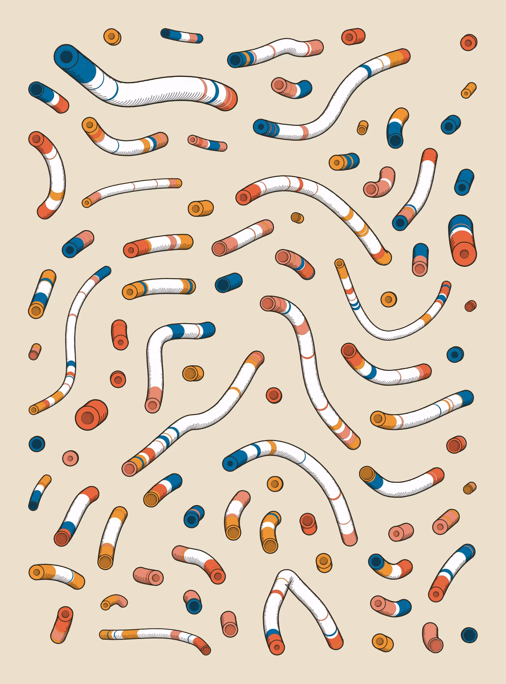 A generative series inspired by childhood memories, play and exploration. The program can use a variety of motions, collision types, colour processes, palettes and scales to create a wide range playful output.