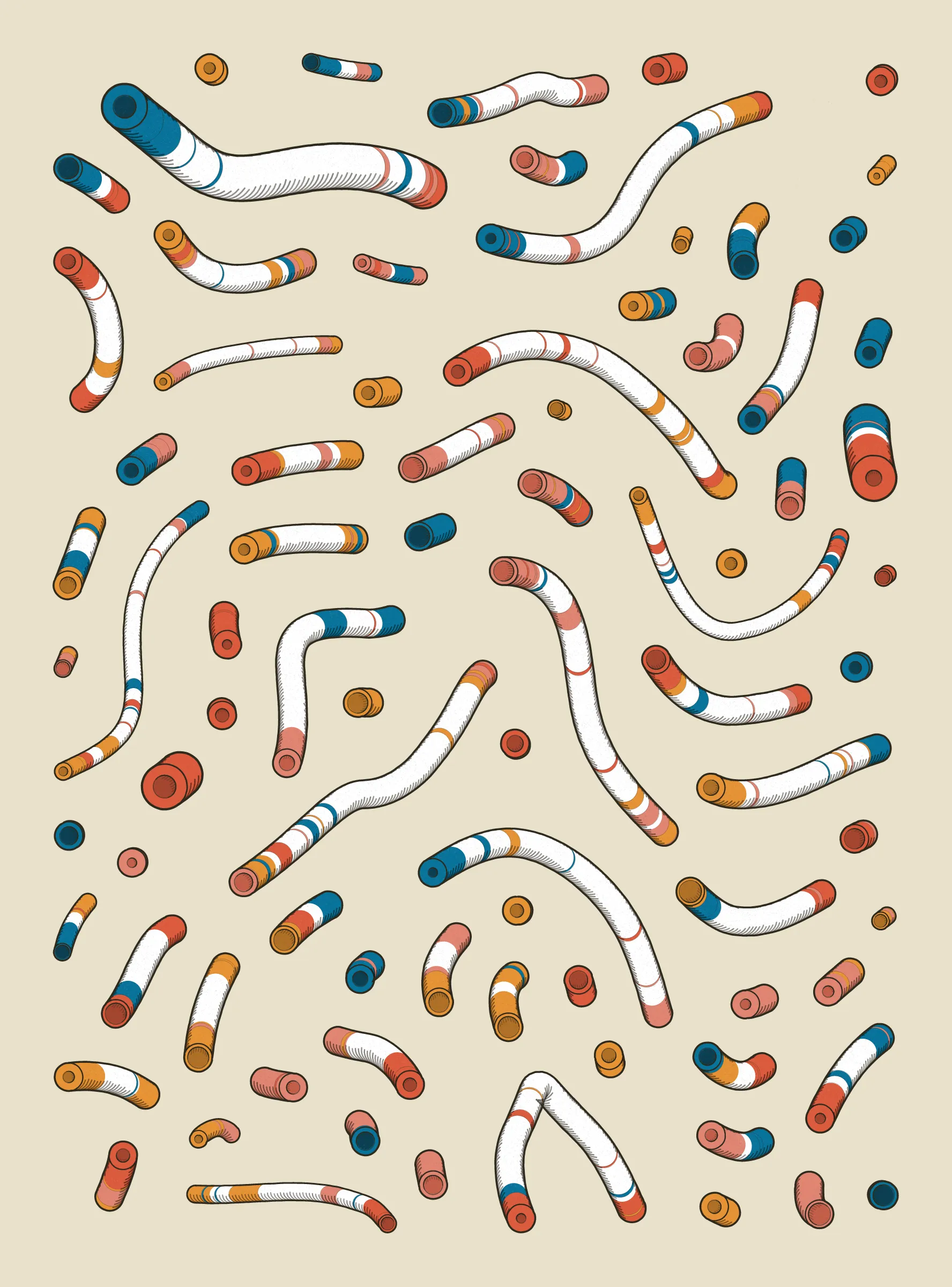 A generative series inspired by childhood memories, play and exploration. The program can use a variety of motions, collision types, colour processes, palettes and scales to create a wide range playful output.