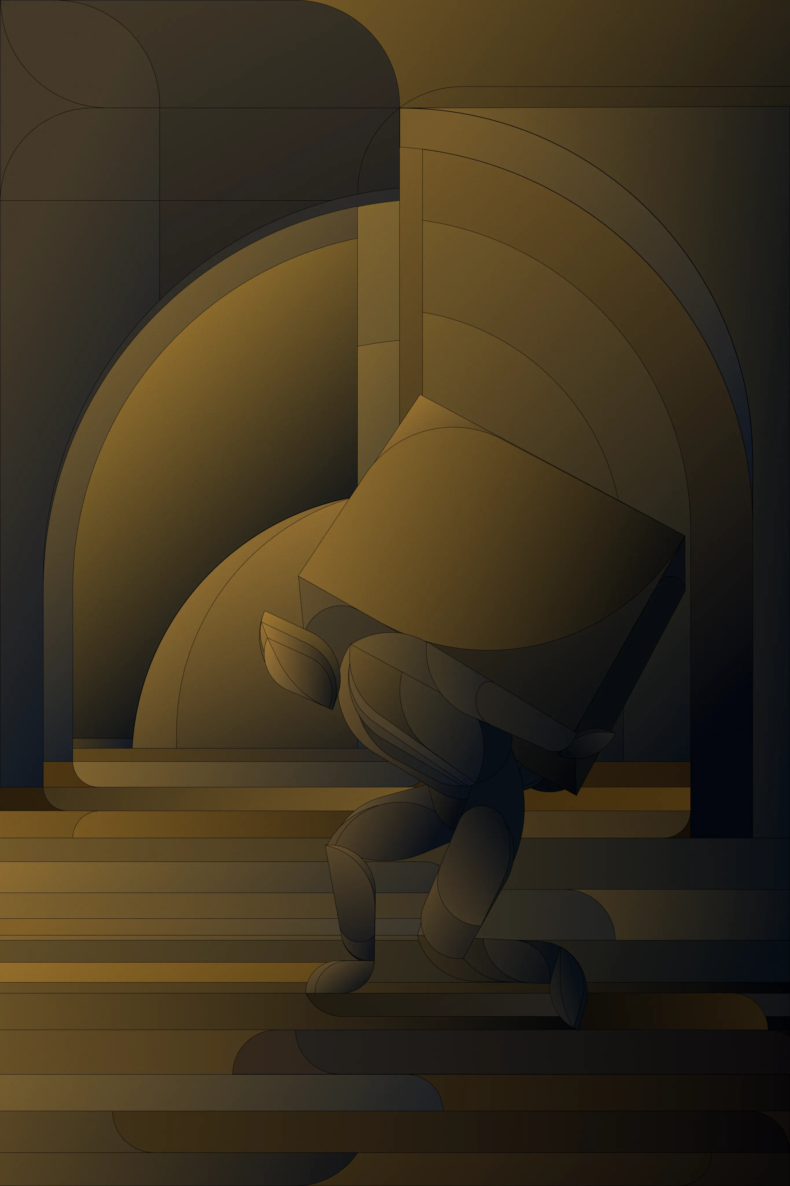 This is not a character bent by stone, but by time.
Not a body crushed by matter, but by the endless cycle — metro, work, sleep, repeat.
It is not the cross of Christ, but the cross of the present, carried by those who rise each day without asking why, only because they must.

It is not just burden, but devotion
- to family
- to survival
- to a future that always seems just out of reach.
The weight it carries is not death, but the stubborn will to live.

In its silence, the work becomes a mirror:
a reminder that courage is not loud, that perseverance is not seen,
that the true heroes are those who keep walking, carrying the invisible.