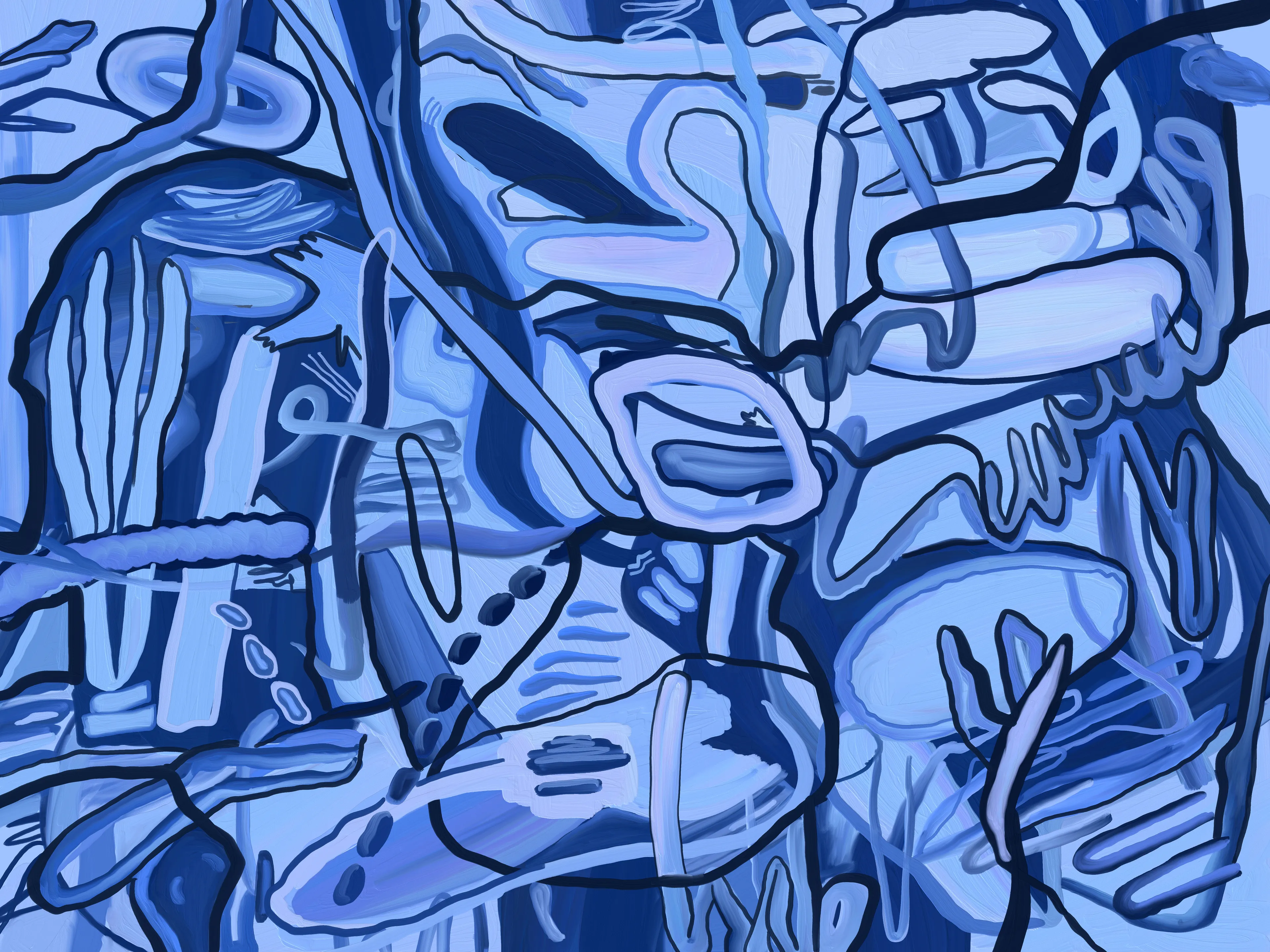 Digital painting 6000 x 4500 px
This painting is a meditation on process and repetition. Overlapped  colors and layers of paint create meaning not only on the basis of the gestures that created them, but also through their references to everyday acts of handwriting and scribbling. 
