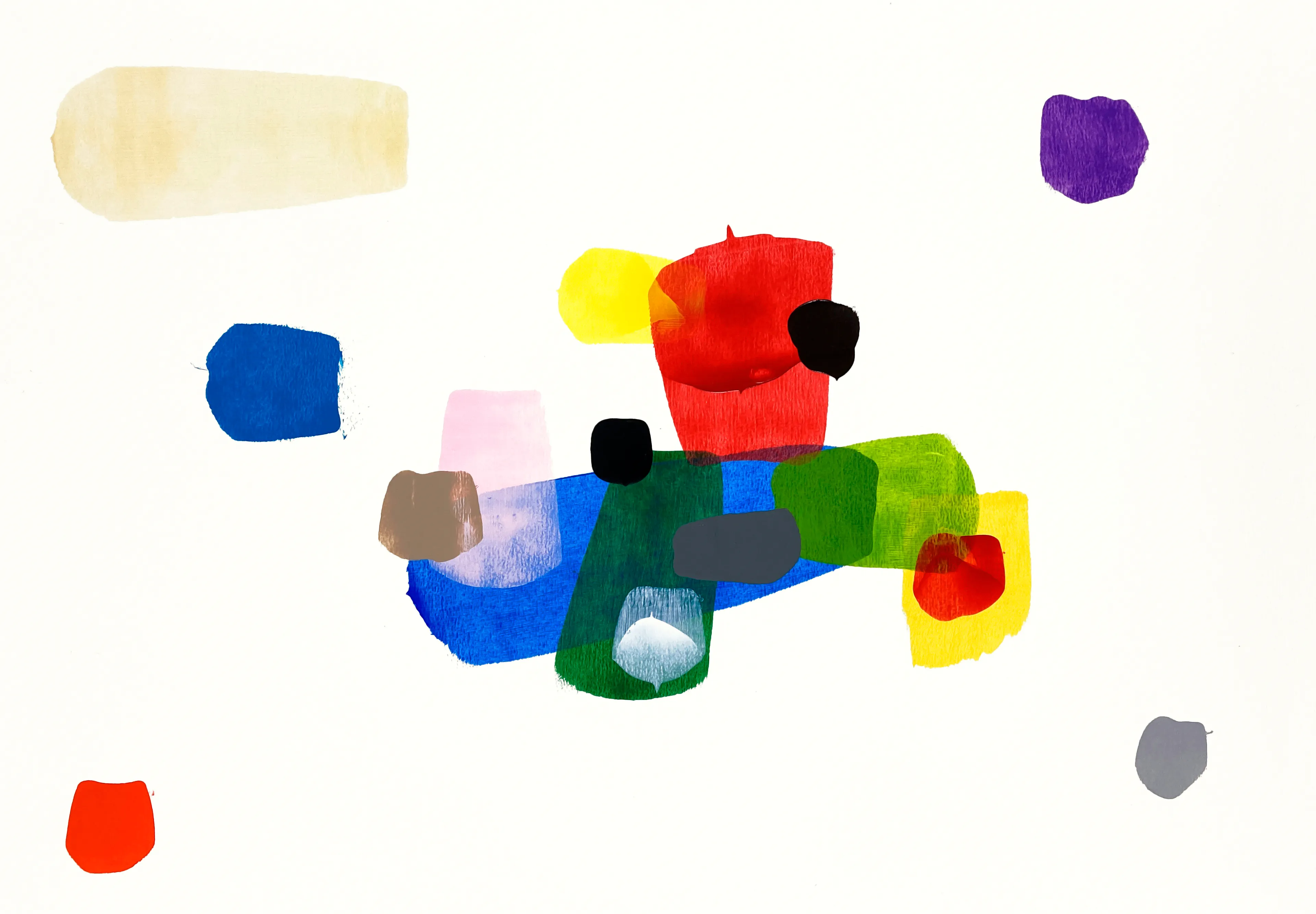 This work is painted with acrylic paints on paper. It was created using a pipe without a brush. After that, I edited it digitally.
