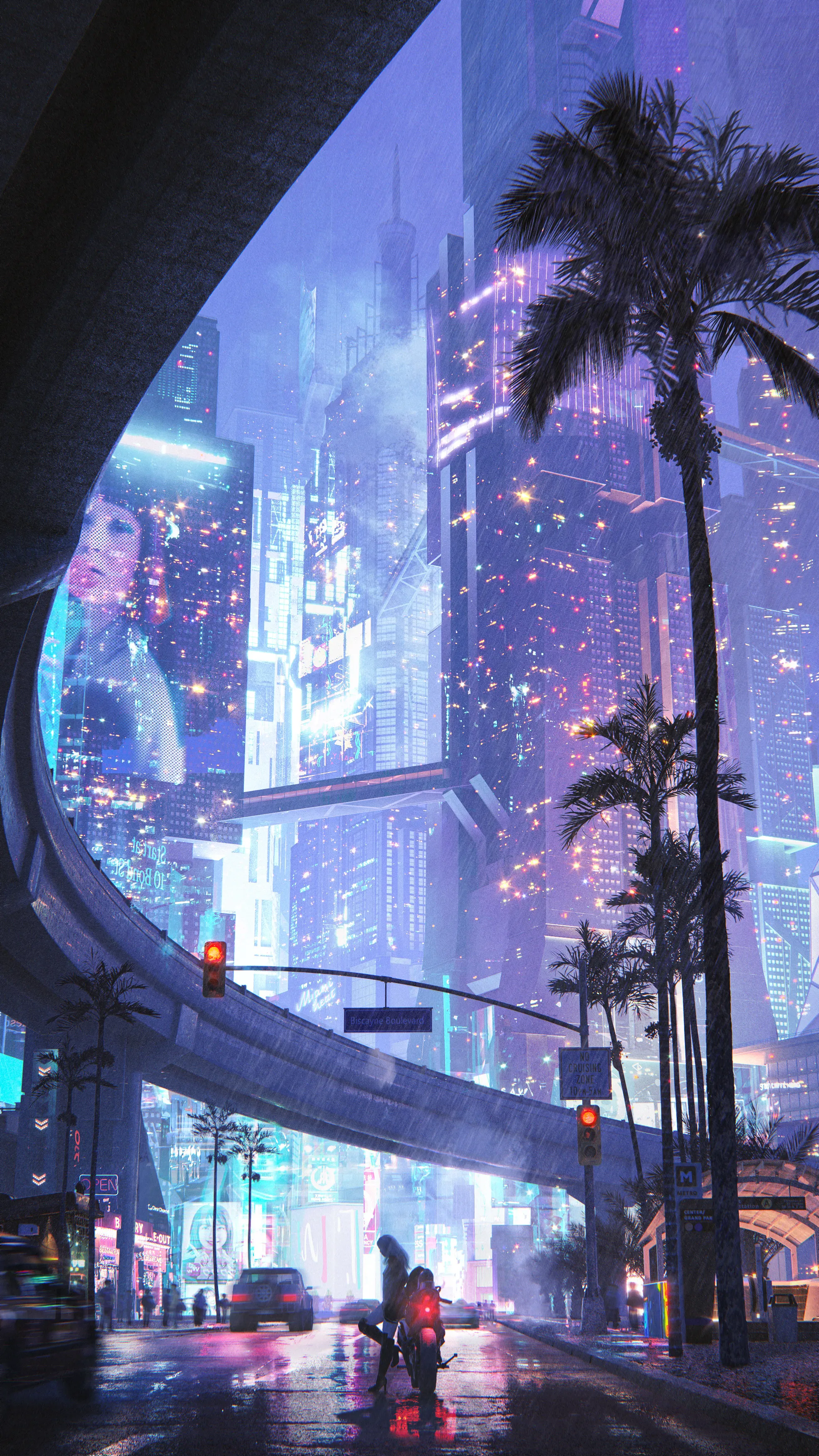 big city night under pouring rain.  
1969 x 3500