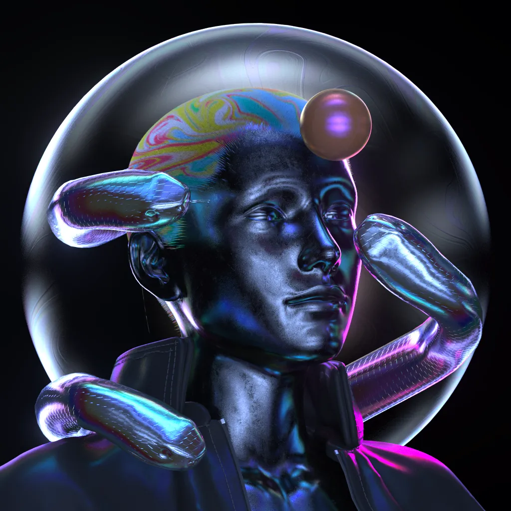 You are billions of gigaparsecs away from earth, floating on a rust-coloured planet. The sky is black and the ground is rumbling. The dream feels vivid and real.

Sculptures made of liquid metal and glowing crystal embellish the planets in LVCIDIA. Created long ago by intergalactic artists, they express the fragility of our existence and the beauty of our humanity.

Today, they are yours to explore.