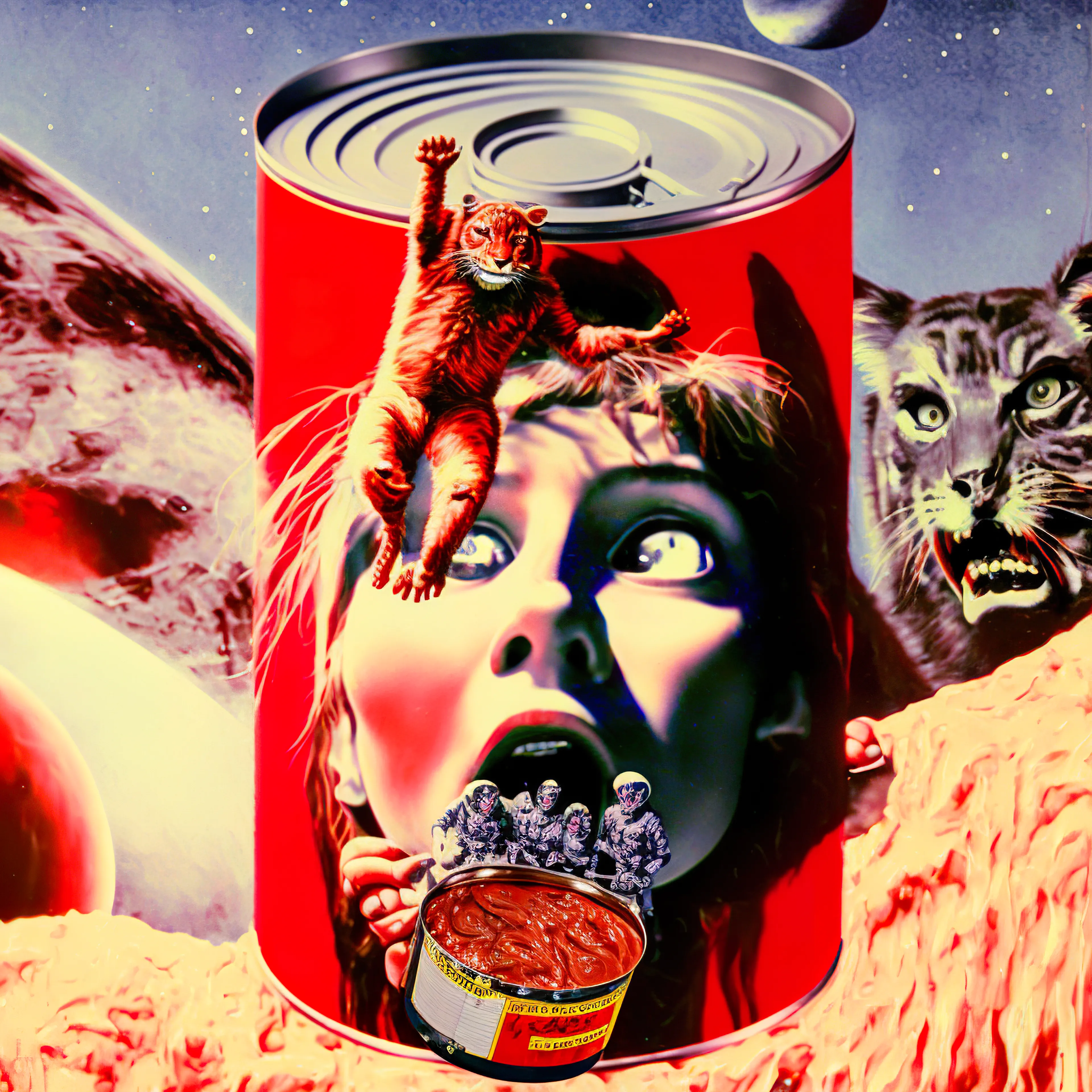 A series of surreal pulp cans generated using Midjourney (a.i)
