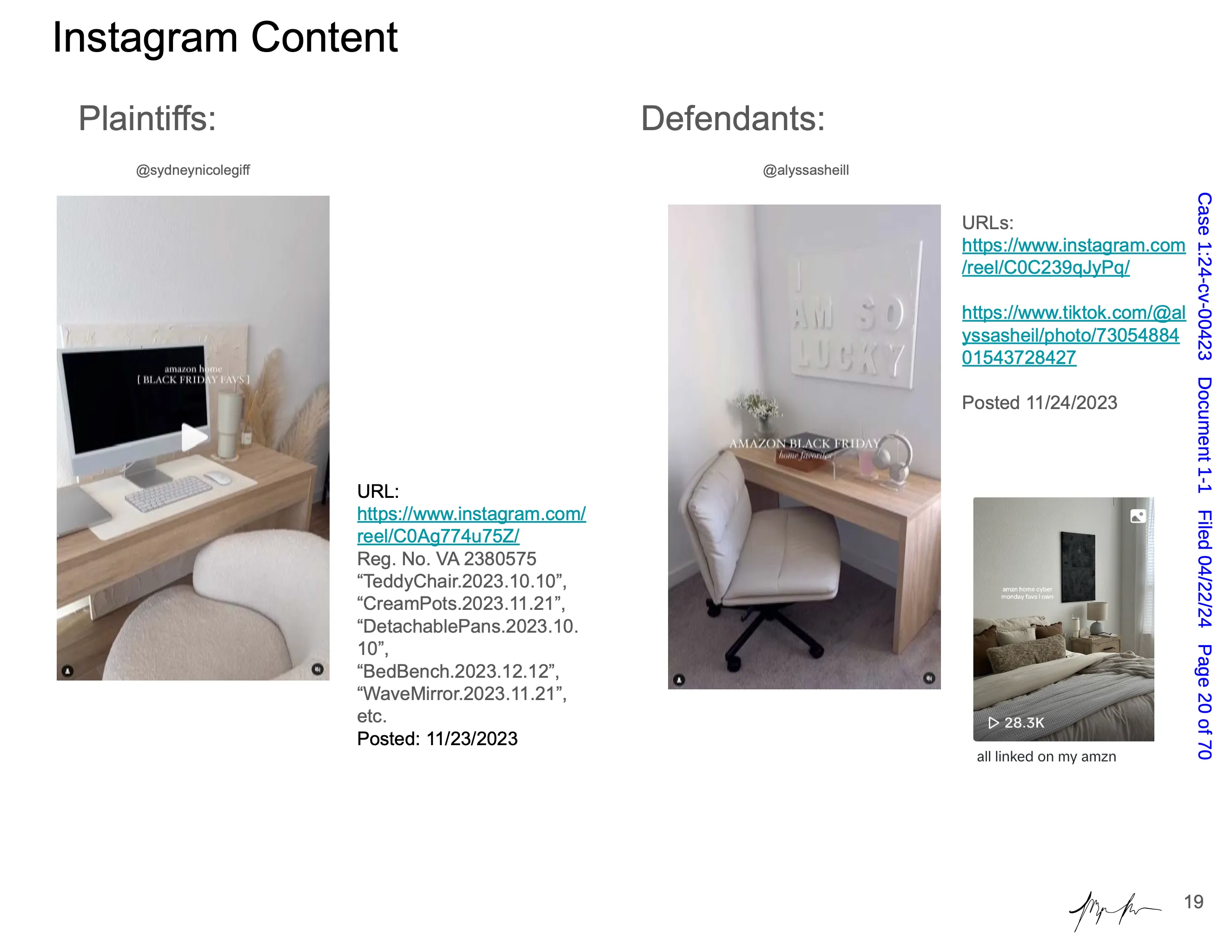 Envy

Maya Man is an artist focused on contemporary identity culture on the internet. Her work examines dominant narratives around femininity, authenticity, and the performance of self online. In _Hard Copy_ she examines a lawsuit between influencers Sydney Nicole Gifford and Alyssa Sheil, colloquially known as the “Sad Beige Lawsuit,” in which Gifford accused Sheil of replicating her content—from decor, to clothes, to nearly every aspect of her online persona. Each artwork is a page from an official legal document, taken directly from court filings and electronically signed by the artist. Presented as side-by-side comparisons and complete with screenshots from various social media platforms, websites, and hyperlinks, the pages fit naturally within Man’s work, even though the artifacts themselves are, in effect, stolen.

Prints of Hard Copy are available the first month after release. Please contact [hello@mayaontheinter.net](mailto:hello@mayaontheinter.net) to receive your print.
