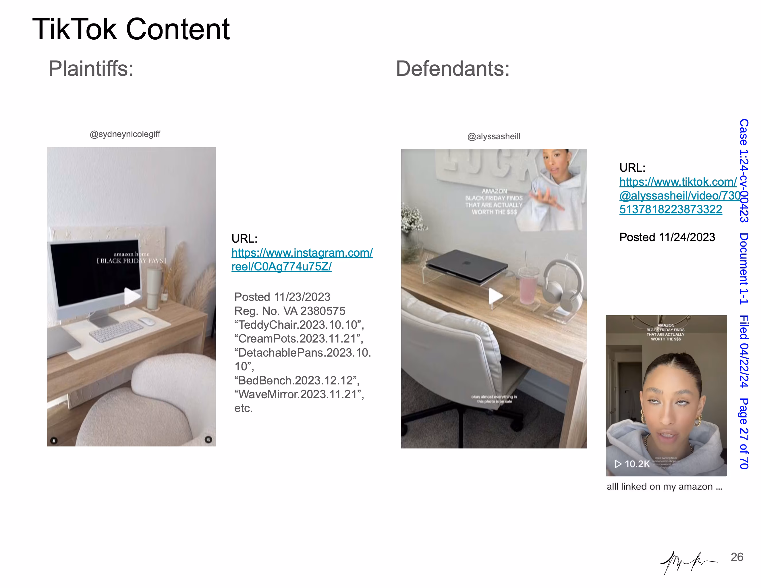 Envy

Maya Man is an artist focused on contemporary identity culture on the internet. Her work examines dominant narratives around femininity, authenticity, and the performance of self online. In _Hard Copy_ she examines a lawsuit between influencers Sydney Nicole Gifford and Alyssa Sheil, colloquially known as the “Sad Beige Lawsuit,” in which Gifford accused Sheil of replicating her content—from decor, to clothes, to nearly every aspect of her online persona. Each artwork is a page from an official legal document, taken directly from court filings and electronically signed by the artist. Presented as side-by-side comparisons and complete with screenshots from various social media platforms, websites, and hyperlinks, the pages fit naturally within Man’s work, even though the artifacts themselves are, in effect, stolen.

Prints of Hard Copy are available the first month after release. Please contact [hello@mayaontheinter.net](mailto:hello@mayaontheinter.net) to receive your print.