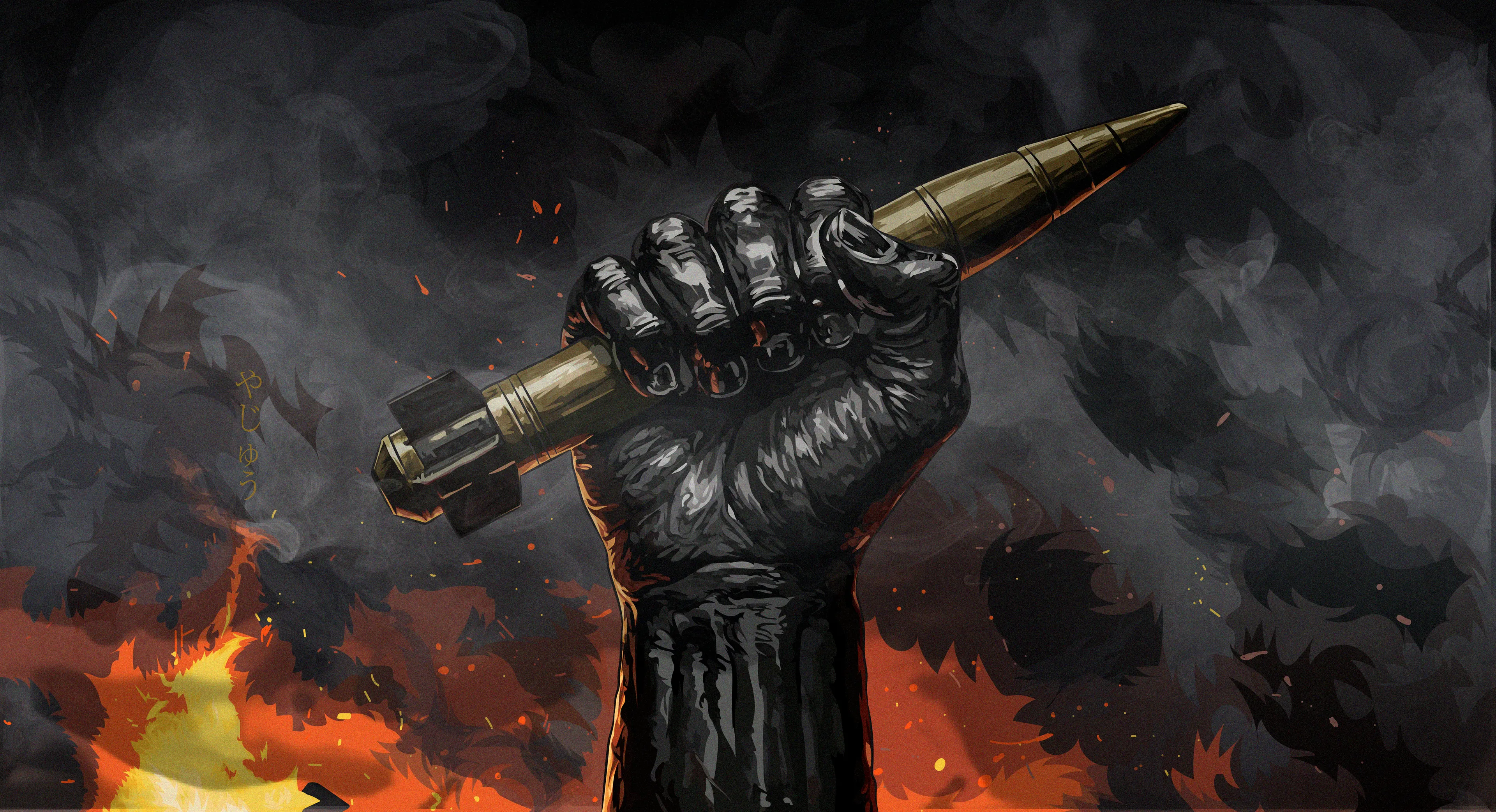 A lament for strength twisted by tragedy. The hand, dark and unyielding, rises not as a symbol of victory but as a metaphor for the resilience that endures even in the heart of ruin. It is the strength to hold on when all has been lost, the strength that war exploits and corrupts, turning human endurance into fuel for destruction. The clenched grip speaks of defiance, of survival, but also of the sorrow that such strength is demanded at all. In its shadow burns the reminder that true power should build, not destroy; yet here it stands, a tragic monument to the beast that war awakens in us.
