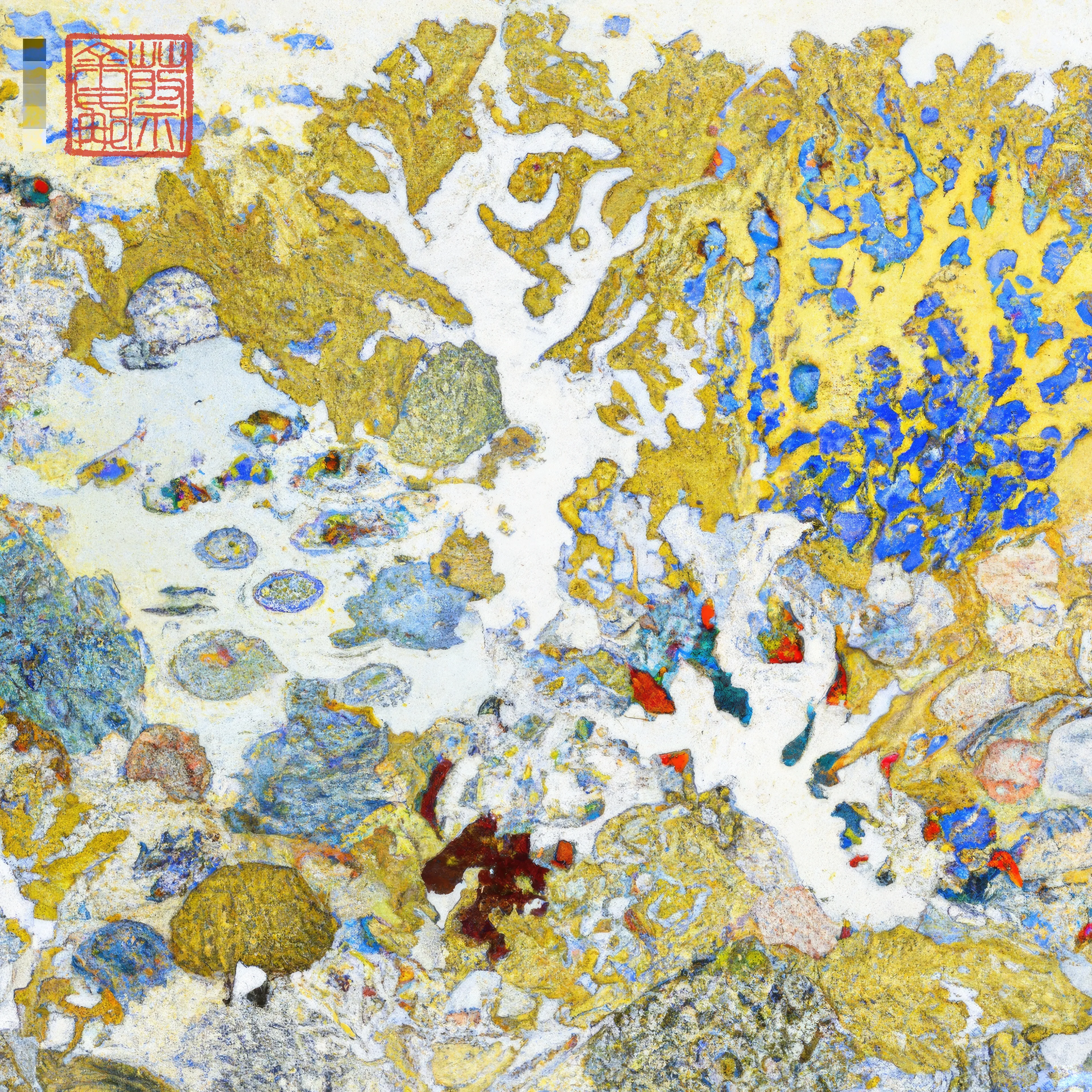 I grew up on the Great Barrier Reef wandering in rock pools, collecting shells on island beaches and diving in a crystal clear ocean alive with underwater gardens. Inspired by these coral microcosms, this collection reflects the indelible mark making of traditional Chinese painting. Created in collaboration with AI using purely textual prompts formed through a process of deconstructing and recontextualising an ancient Chinese instructional text on painting intertwined with my poetry of personal somatic and visual memory.