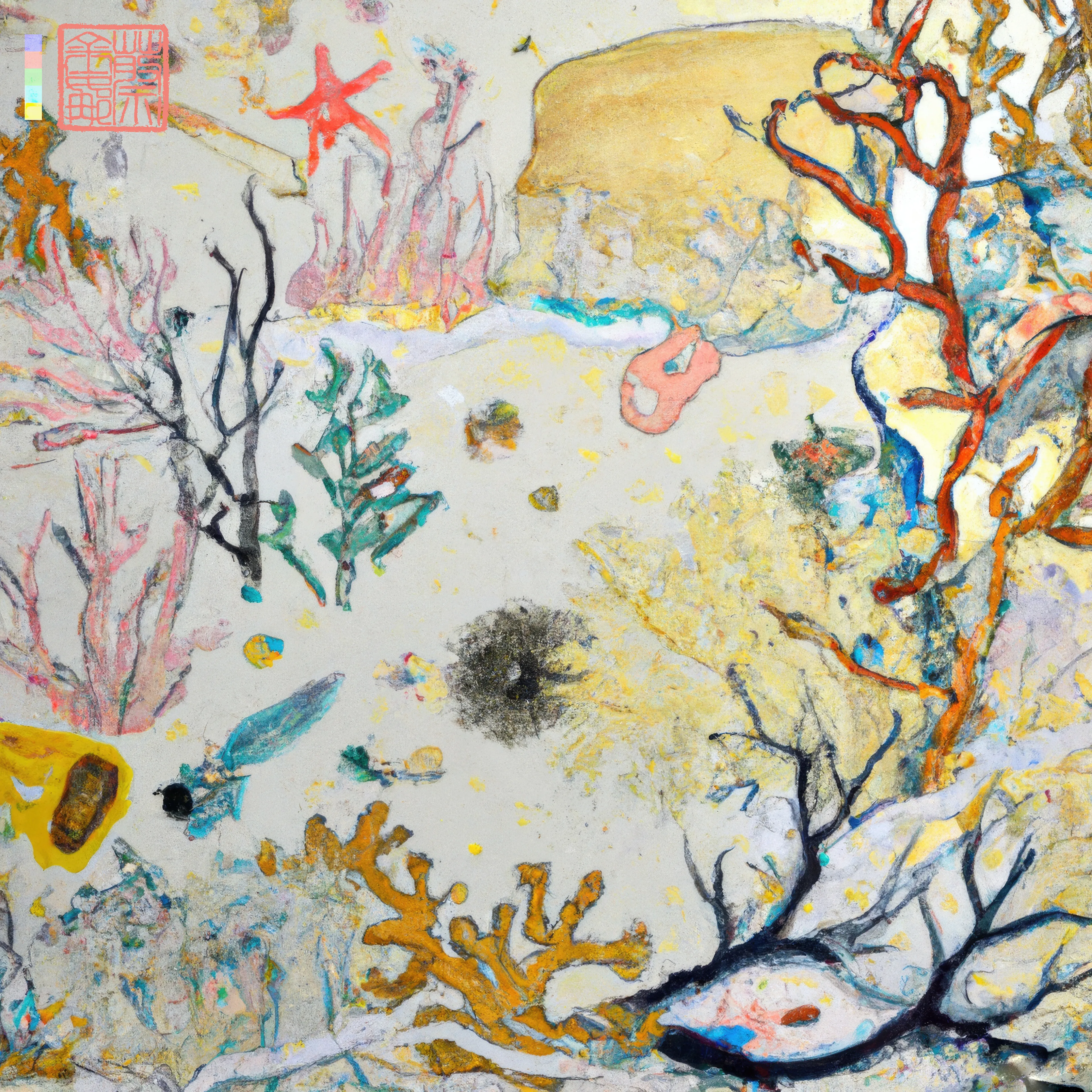 I grew up on the Great Barrier Reef wandering in rock pools, collecting shells on island beaches and diving in a crystal clear ocean alive with underwater gardens. Inspired by these coral microcosms, this collection reflects the indelible mark making of traditional Chinese painting. Created in collaboration with AI using purely textual prompts formed through a process of deconstructing and recontextualising an ancient Chinese instructional text on painting intertwined with my poetry of personal somatic and visual memory.