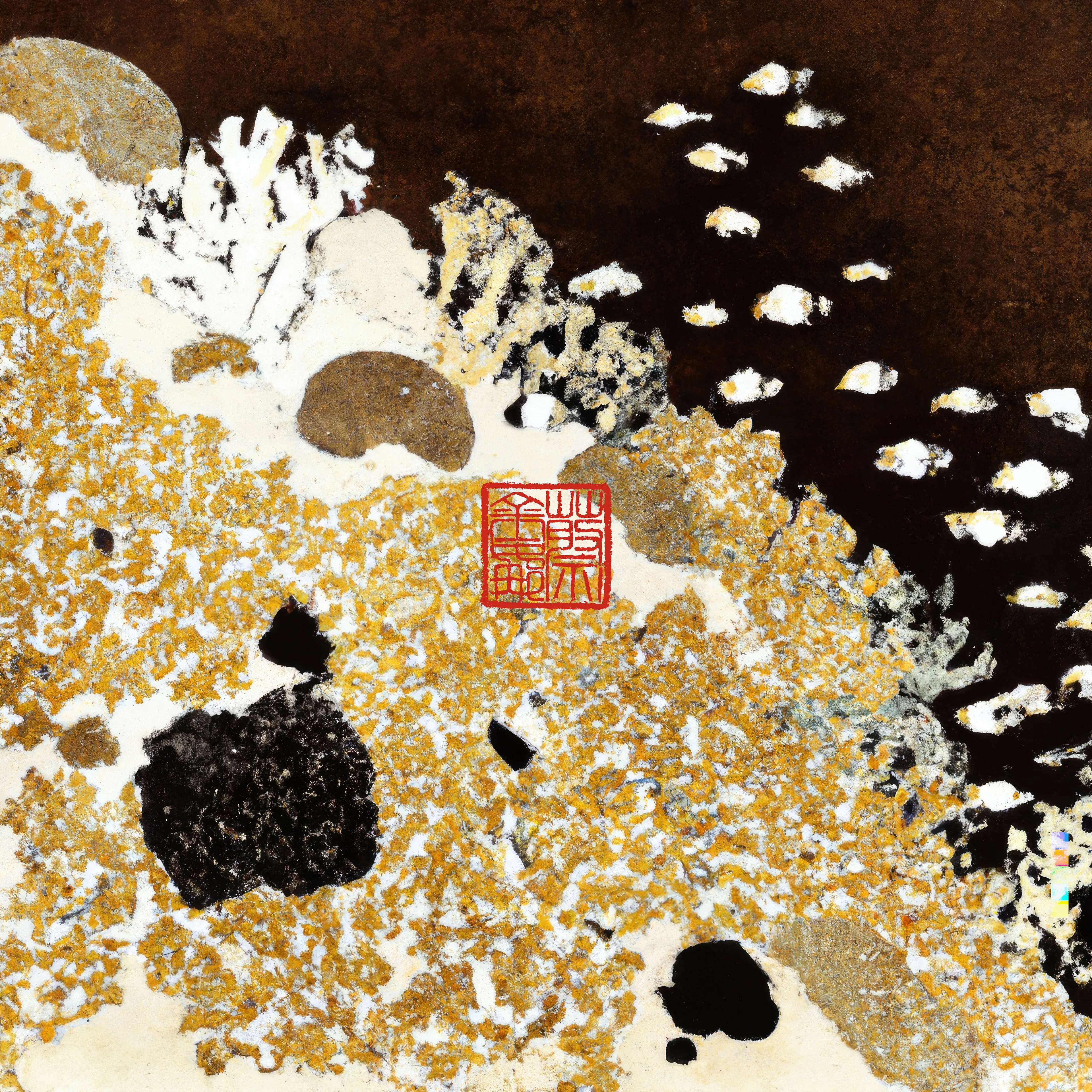 I grew up on the Great Barrier Reef wandering in rock pools, collecting shells on island beaches and diving in a crystal clear ocean alive with underwater gardens. Inspired by these coral microcosms, this collection reflects the indelible mark making of traditional Chinese painting. Created in collaboration with AI using purely textual prompts formed through a process of deconstructing and recontextualising an ancient Chinese instructional text on painting intertwined with a poetry of personal somatic and visual memory.