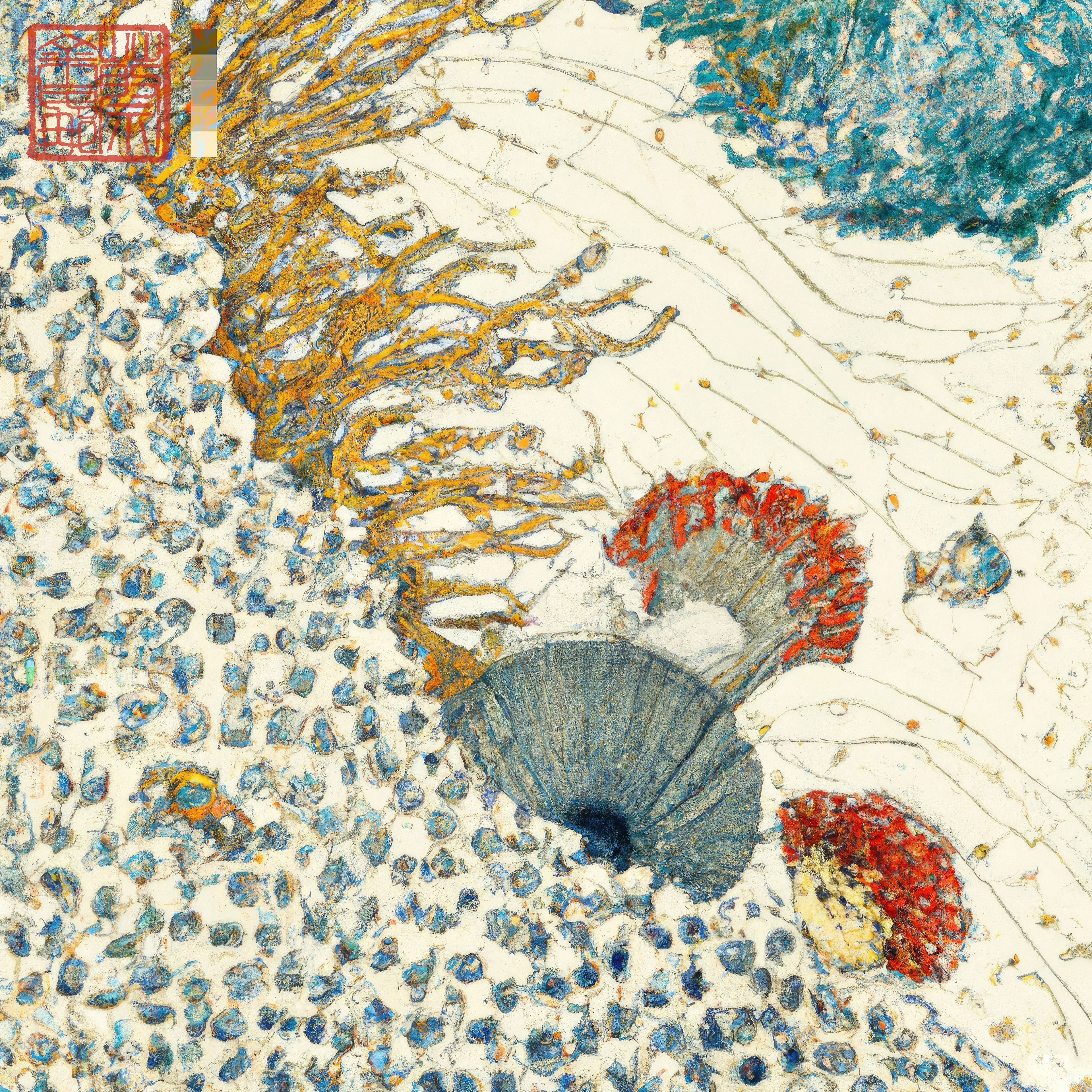 I grew up on the Great Barrier Reef wandering in rock pools, collecting shells on island beaches and diving in a crystal clear ocean alive with underwater gardens. Inspired by these coral microcosms, this collection reflects the indelible mark making of traditional Chinese painting. Created in collaboration with AI using purely textual prompts formed through a process of deconstructing and recontextualising an ancient Chinese instructional text on painting intertwined with my poetry of personal somatic and visual memory.