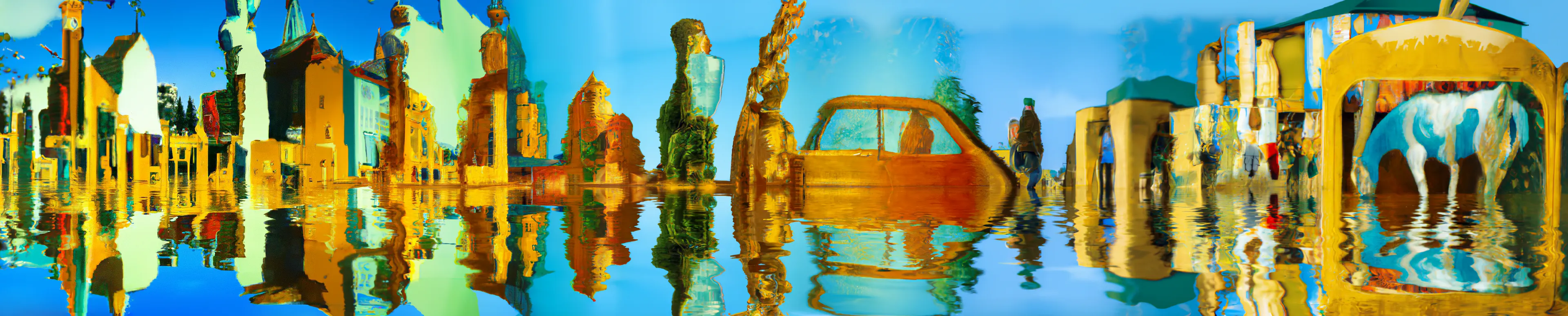 [Infinite Images ∞](https://daily.xyz/exhibition/10062) The only artworks created with DALLE-1 by OpenAI.

“In 2021 we were invited by OpenAI to work with the DALL-E 1 research model as part of a commission. “Infinite Images” are the product of these experiments, large images meticulously constructed piece by piece to explore the models capacity for coherence.

This context hints at why themes of reflection in water and glass, horizon lines and mountain ranges appear so frequently, as the works were constructed by playing an exquisite corpse game with the model. A single initial generation could now be infinitely expanded upon in any direction. To our knowledge these are the only artworks produced with the original DALL-E model. They represent a transitional phase from the more abstract generations of the models that preceded it, and the high fidelity models we are used to today.”
Holly Herndon and Mat Dryhurst

The total collection size is 682 artworks, broken down into the following categories:

*Genesis Sets* These were the initial 'genesis' artworks created by Holly and Mat when they first accessed the model in 2021. The outputs were small, 256-pixel squares, presented in a grid format. Genesis sets are sold in groups of 9 individually minted artworks, each carefully curated by Alejandro Cartagena in collaboration with the artists. There are a total of 15 genesis sets, comprising 135 artworks. Prints, 20 x 20cm (*9), are also available to the NFT holder at cost.

*Medium Artworks* These artworks were created a few weeks after the Genesis Sets, following OpenAI's development of a prompting interface that produced larger samples, each 1024 pixels per square. In total, there are 500 medium-sized artworks. Prints, 50 x 50cm, are also available to the NFT holder at cost. 

*Special Formats*
These are higher-resolution artworks created once OpenAI developed a painting tool that allowed compositions to be ‘stamped' and 'stitched' together. In total, there are 47 Special Format artworks: 
- 5 panel murals (6 artworks, prints approx. 180 x 500cm) 
- 4 panel murals (8 artworks, prints approx. 180 x 400cm) 
- 3 panel murals (10 artworks, prints approx. 180 x 300cm) 
- XL collages (10 artworks, prints 200cm on longest side)
- L collages (13 artworks, prints 125cm on longest side)