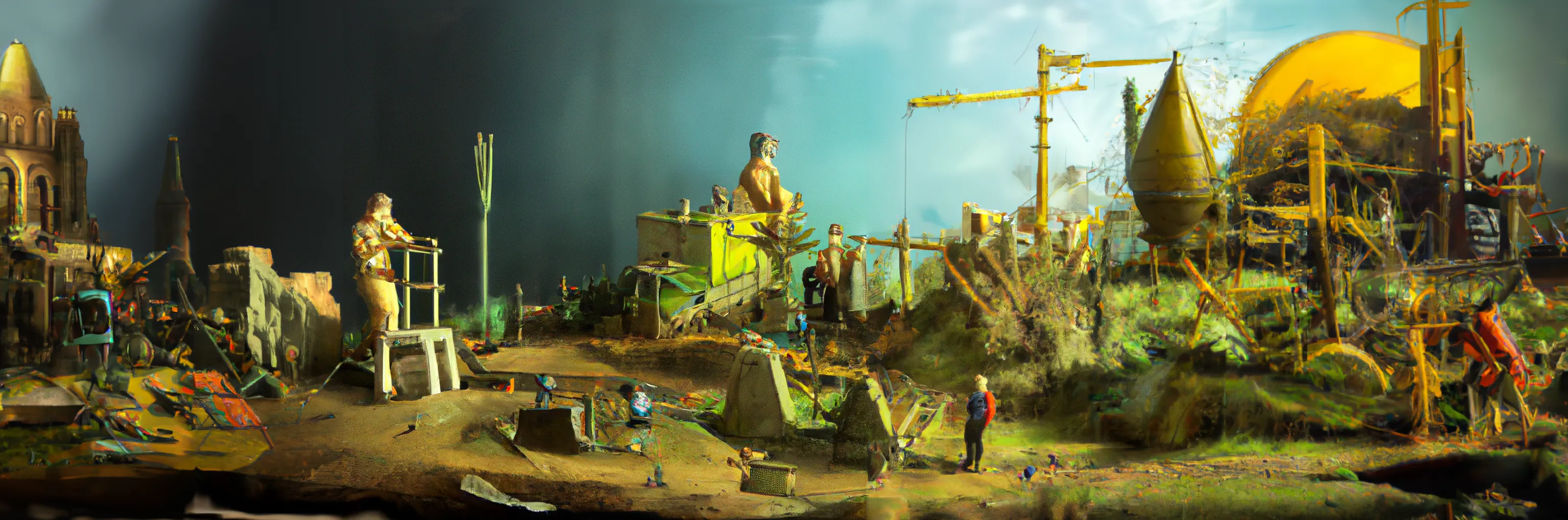 [Infinite Images ∞](https://daily.xyz/exhibition/10062) The only artworks created with DALLE-1 by OpenAI.

“In 2021 we were invited by OpenAI to work with the DALL-E 1 research model as part of a commission. “Infinite Images” are the product of these experiments, large images meticulously constructed piece by piece to explore the models capacity for coherence.

This context hints at why themes of reflection in water and glass, horizon lines and mountain ranges appear so frequently, as the works were constructed by playing an exquisite corpse game with the model. A single initial generation could now be infinitely expanded upon in any direction. To our knowledge these are the only artworks produced with the original DALL-E model. They represent a transitional phase from the more abstract generations of the models that preceded it, and the high fidelity models we are used to today.”
Holly Herndon and Mat Dryhurst

The total collection size is 682 artworks, broken down into the following categories:

*Genesis Sets* These were the initial 'genesis' artworks created by Holly and Mat when they first accessed the model in 2021. The outputs were small, 256-pixel squares, presented in a grid format. Genesis sets are sold in groups of 9 individually minted artworks, each carefully curated by Alejandro Cartagena in collaboration with the artists. There are a total of 15 genesis sets, comprising 135 artworks. Prints, 20 x 20cm (*9), are also available to the NFT holder at cost.

*Medium Artworks* These artworks were created a few weeks after the Genesis Sets, following OpenAI's development of a prompting interface that produced larger samples, each 1024 pixels per square. In total, there are 500 medium-sized artworks. Prints, 50 x 50cm, are also available to the NFT holder at cost. 

*Special Formats*
These are higher-resolution artworks created once OpenAI developed a painting tool that allowed compositions to be ‘stamped' and 'stitched' together. In total, there are 47 Special Format artworks: 
- 5 panel murals (6 artworks, prints approx. 180 x 500cm) 
- 4 panel murals (8 artworks, prints approx. 180 x 400cm) 
- 3 panel murals (10 artworks, prints approx. 180 x 300cm) 
- XL collages (10 artworks, prints 200cm on longest side)
- L collages (13 artworks, prints 125cm on longest side)