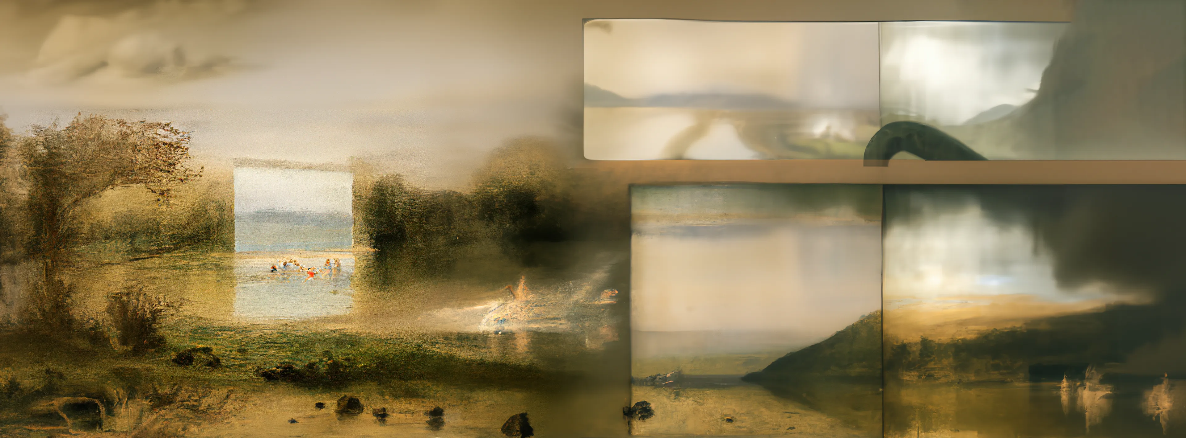 [Infinite Images ∞](https://daily.xyz/exhibition/10062) The only artworks created with DALLE-1 by OpenAI.

“In 2021 we were invited by OpenAI to work with the DALL-E 1 research model as part of a commission. “Infinite Images” are the product of these experiments, large images meticulously constructed piece by piece to explore the models capacity for coherence.

This context hints at why themes of reflection in water and glass, horizon lines and mountain ranges appear so frequently, as the works were constructed by playing an exquisite corpse game with the model. A single initial generation could now be infinitely expanded upon in any direction. To our knowledge these are the only artworks produced with the original DALL-E model. They represent a transitional phase from the more abstract generations of the models that preceded it, and the high fidelity models we are used to today.”
Holly Herndon and Mat Dryhurst

The total collection size is 682 artworks, broken down into the following categories:

*Genesis Sets* These were the initial 'genesis' artworks created by Holly and Mat when they first accessed the model in 2021. The outputs were small, 256-pixel squares, presented in a grid format. Genesis sets are sold in groups of 9 individually minted artworks, each carefully curated by Alejandro Cartagena in collaboration with the artists. There are a total of 15 genesis sets, comprising 135 artworks. Prints, 20 x 20cm (*9), are also available to the NFT holder at cost.

*Medium Artworks* These artworks were created a few weeks after the Genesis Sets, following OpenAI's development of a prompting interface that produced larger samples, each 1024 pixels per square. In total, there are 500 medium-sized artworks. Prints, 50 x 50cm, are also available to the NFT holder at cost. 

*Special Formats*
These are higher-resolution artworks created once OpenAI developed a painting tool that allowed compositions to be ‘stamped' and 'stitched' together. In total, there are 47 Special Format artworks: 
- 5 panel murals (6 artworks, prints approx. 180 x 500cm) 
- 4 panel murals (8 artworks, prints approx. 180 x 400cm) 
- 3 panel murals (10 artworks, prints approx. 180 x 300cm) 
- XL collages (10 artworks, prints 200cm on longest side)
- L collages (13 artworks, prints 125cm on longest side)