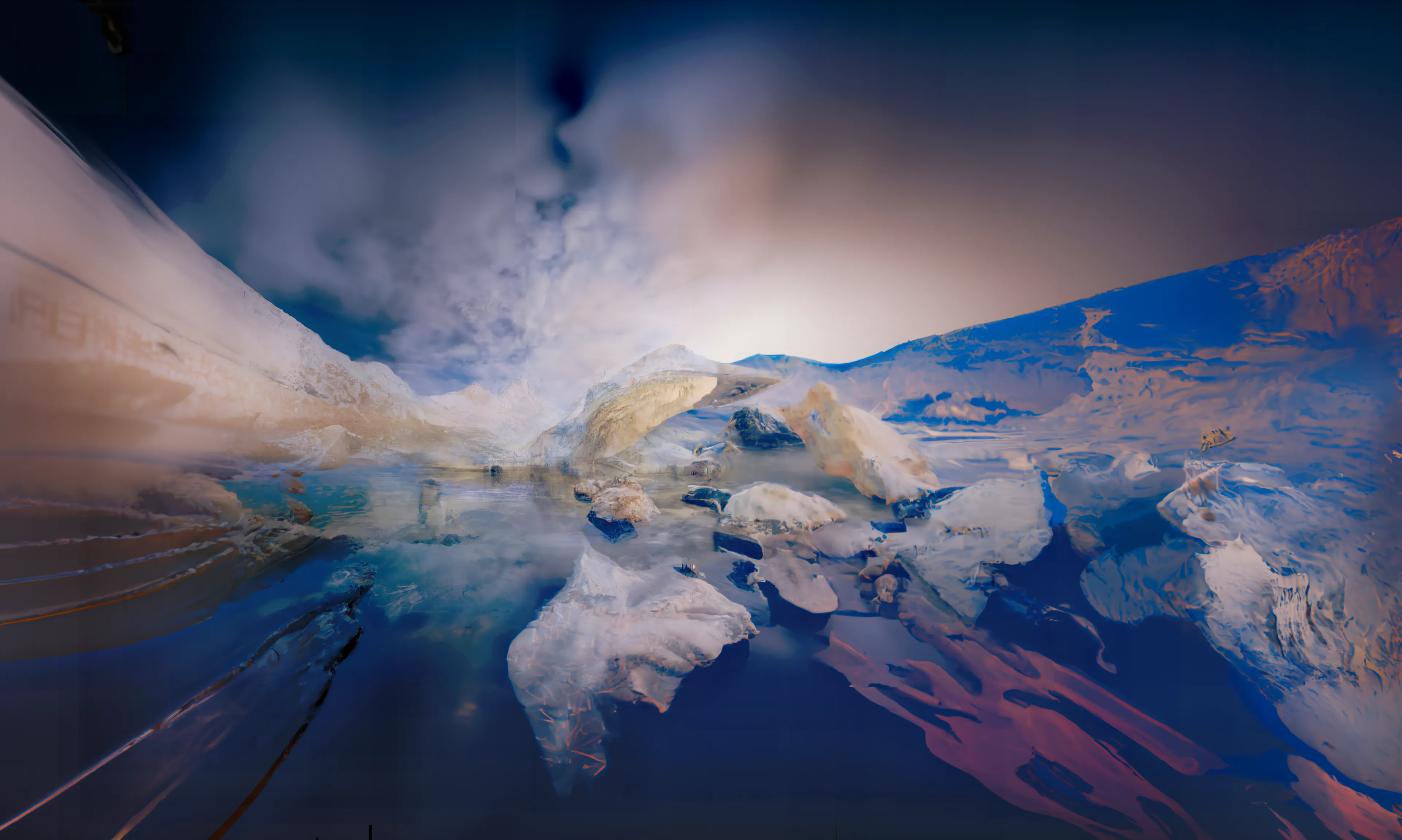 [Infinite Images ∞](https://daily.xyz/exhibition/10062) The only artworks created with DALLE-1 by OpenAI.

“In 2021 we were invited by OpenAI to work with the DALL-E 1 research model as part of a commission. “Infinite Images” are the product of these experiments, large images meticulously constructed piece by piece to explore the models capacity for coherence.

This context hints at why themes of reflection in water and glass, horizon lines and mountain ranges appear so frequently, as the works were constructed by playing an exquisite corpse game with the model. A single initial generation could now be infinitely expanded upon in any direction. To our knowledge these are the only artworks produced with the original DALL-E model. They represent a transitional phase from the more abstract generations of the models that preceded it, and the high fidelity models we are used to today.”
Holly Herndon and Mat Dryhurst

The total collection size is 682 artworks, broken down into the following categories:

*Genesis Sets* These were the initial 'genesis' artworks created by Holly and Mat when they first accessed the model in 2021. The outputs were small, 256-pixel squares, presented in a grid format. Genesis sets are sold in groups of 9 individually minted artworks, each carefully curated by Alejandro Cartagena in collaboration with the artists. There are a total of 15 genesis sets, comprising 135 artworks. Prints, 20 x 20cm (*9), are also available to the NFT holder at cost.

*Medium Artworks* These artworks were created a few weeks after the Genesis Sets, following OpenAI's development of a prompting interface that produced larger samples, each 1024 pixels per square. In total, there are 500 medium-sized artworks. Prints, 50 x 50cm, are also available to the NFT holder at cost. 

*Special Formats*
These are higher-resolution artworks created once OpenAI developed a painting tool that allowed compositions to be ‘stamped' and 'stitched' together. In total, there are 47 Special Format artworks: 
- 5 panel murals (6 artworks, prints approx. 180 x 500cm) 
- 4 panel murals (8 artworks, prints approx. 180 x 400cm) 
- 3 panel murals (10 artworks, prints approx. 180 x 300cm) 
- XL collages (10 artworks, prints 200cm on longest side)
- L collages (13 artworks, prints 125cm on longest side)