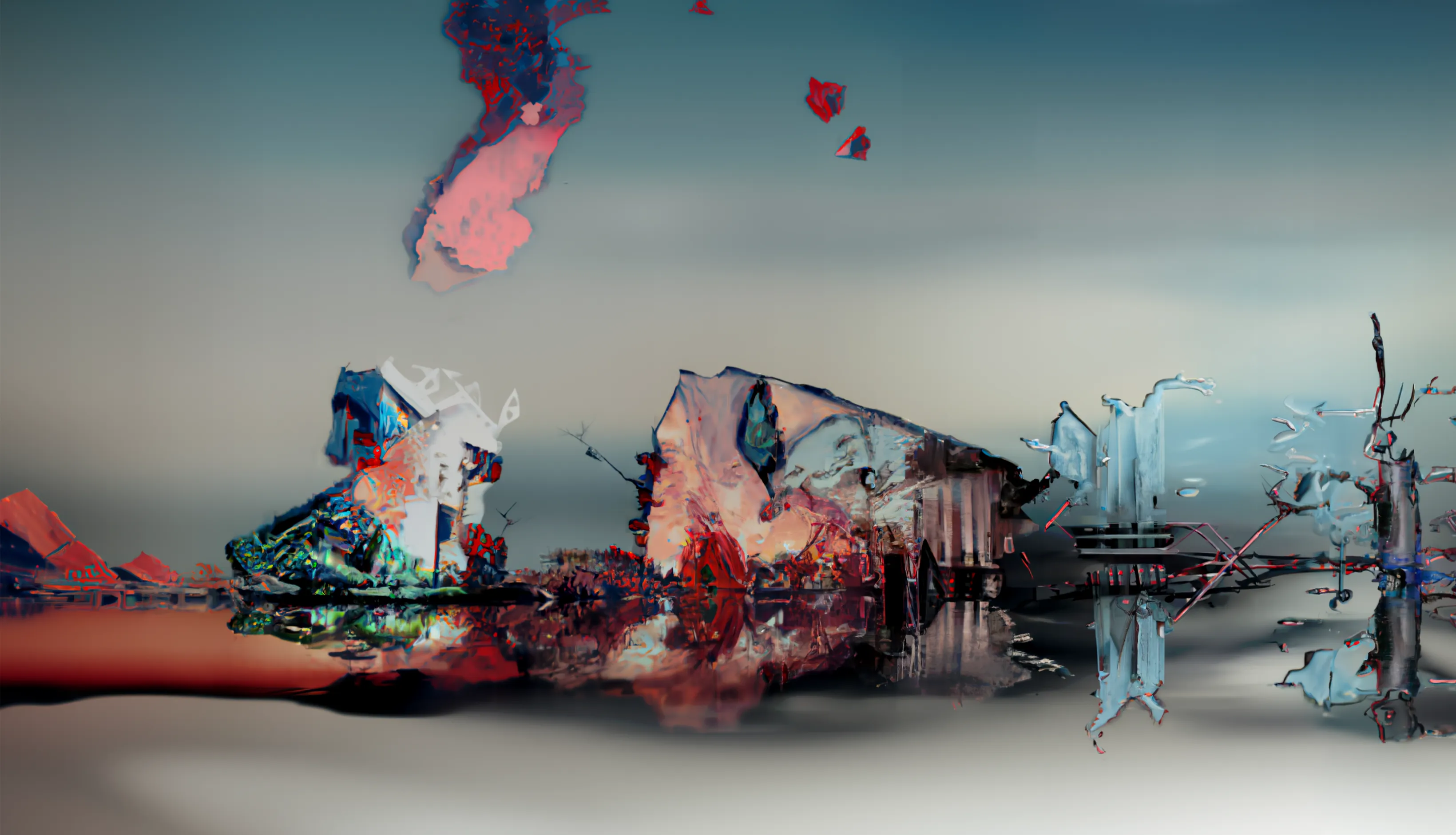 [Infinite Images ∞](https://daily.xyz/exhibition/10062) The only artworks created with DALLE-1 by OpenAI.

“In 2021 we were invited by OpenAI to work with the DALL-E 1 research model as part of a commission. “Infinite Images” are the product of these experiments, large images meticulously constructed piece by piece to explore the models capacity for coherence.

This context hints at why themes of reflection in water and glass, horizon lines and mountain ranges appear so frequently, as the works were constructed by playing an exquisite corpse game with the model. A single initial generation could now be infinitely expanded upon in any direction. To our knowledge these are the only artworks produced with the original DALL-E model. They represent a transitional phase from the more abstract generations of the models that preceded it, and the high fidelity models we are used to today.”
Holly Herndon and Mat Dryhurst

The total collection size is 682 artworks, broken down into the following categories:

*Genesis Sets* These were the initial 'genesis' artworks created by Holly and Mat when they first accessed the model in 2021. The outputs were small, 256-pixel squares, presented in a grid format. Genesis sets are sold in groups of 9 individually minted artworks, each carefully curated by Alejandro Cartagena in collaboration with the artists. There are a total of 15 genesis sets, comprising 135 artworks. Prints, 20 x 20cm (*9), are also available to the NFT holder at cost.

*Medium Artworks* These artworks were created a few weeks after the Genesis Sets, following OpenAI's development of a prompting interface that produced larger samples, each 1024 pixels per square. In total, there are 500 medium-sized artworks. Prints, 50 x 50cm, are also available to the NFT holder at cost. 

*Special Formats*
These are higher-resolution artworks created once OpenAI developed a painting tool that allowed compositions to be ‘stamped' and 'stitched' together. In total, there are 47 Special Format artworks: 
- 5 panel murals (6 artworks, prints approx. 180 x 500cm) 
- 4 panel murals (8 artworks, prints approx. 180 x 400cm) 
- 3 panel murals (10 artworks, prints approx. 180 x 300cm) 
- XL collages (10 artworks, prints 200cm on longest side)
- L collages (13 artworks, prints 125cm on longest side)