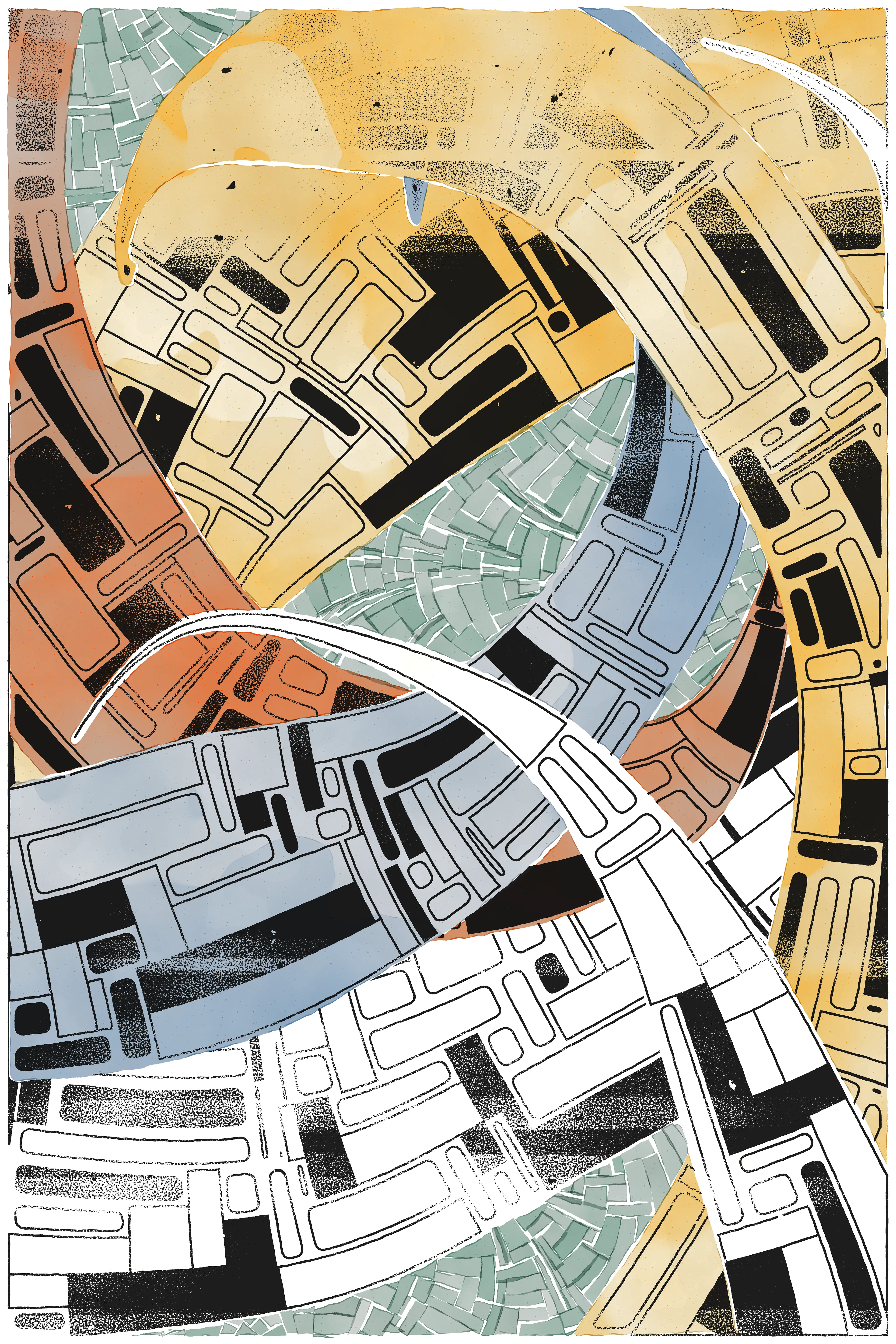 Becoming is a series that explores the tension between youthful naivety and rigid precision. Each piece consists of two layers; A lower layer of free flowing colors, with a texture reminiscent of water color, and a top layer of well-ordered, precisely placed shapes, applied in a manner evoking industrial production. 

While often relegated to the realm of cold precision, computers are a vessel for both of the above emotions as captured in these pieces where the duality flows from the same algorithm, drawing on the same techniques.

Becoming is hopeful at it's core. The top layer never eliminates the playfulness of the structure, in fact, it helps amplify it by providing a scaffold for the whimsical colors. It speaks to a feeling that the playful and the strict are not opposite sides of a spectrum but can coexist and amplify one another.

Each piece includes a signed unique print to the first owner that claims it.

Technical details

Becoming is a series developed across multiple languages. The structure and composition are all calculated in R, then drawn as single flat shapes using JavaScript after which the texturing and combination is done with WebGL2. 

The output is inherently dimensionless but the version minted is 4667 x 7000 px. Owners are welcome to contact me for a higher resolution version.