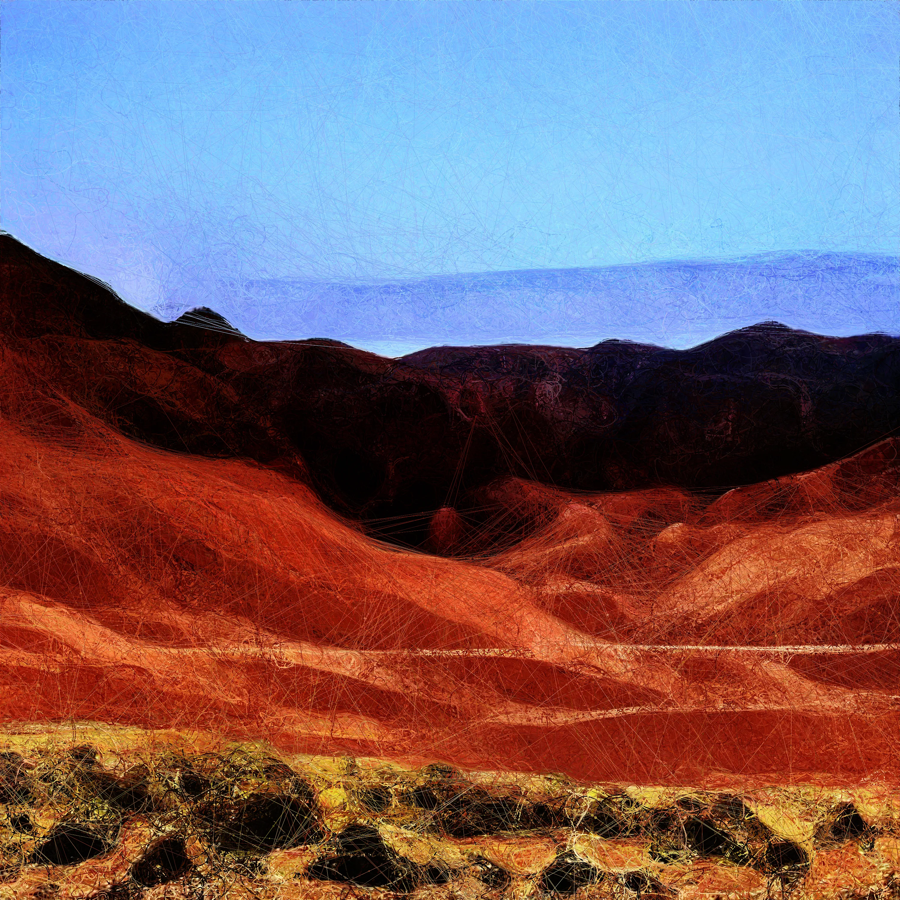 We've created unique "Quantum AI Data Paintings" using quantum bit strings generated from Google Quantum AI team's beyond classical experiment together with a Generative Adversarial Network machine learning algorithm that was developed during the production of Quantum Memories.

The data collection consists of 200 million raw images of landscapes around the world, including all the national parks in the US.

By utilizing custom procedural coherent noise implementations and beyond classical measurements of computing surflets, we generated 1000 unique Quantum AI Data Paintings inspired by the natural world. Each painting is computed with a unique quantum bit string!

The images incorporate earthly pigments, shapes, and patterns that we associate with our sensory experiences, while paying homage to the Earth's unbounded poetic sublimity.

01011111101000111000101000110001001001011110110111100