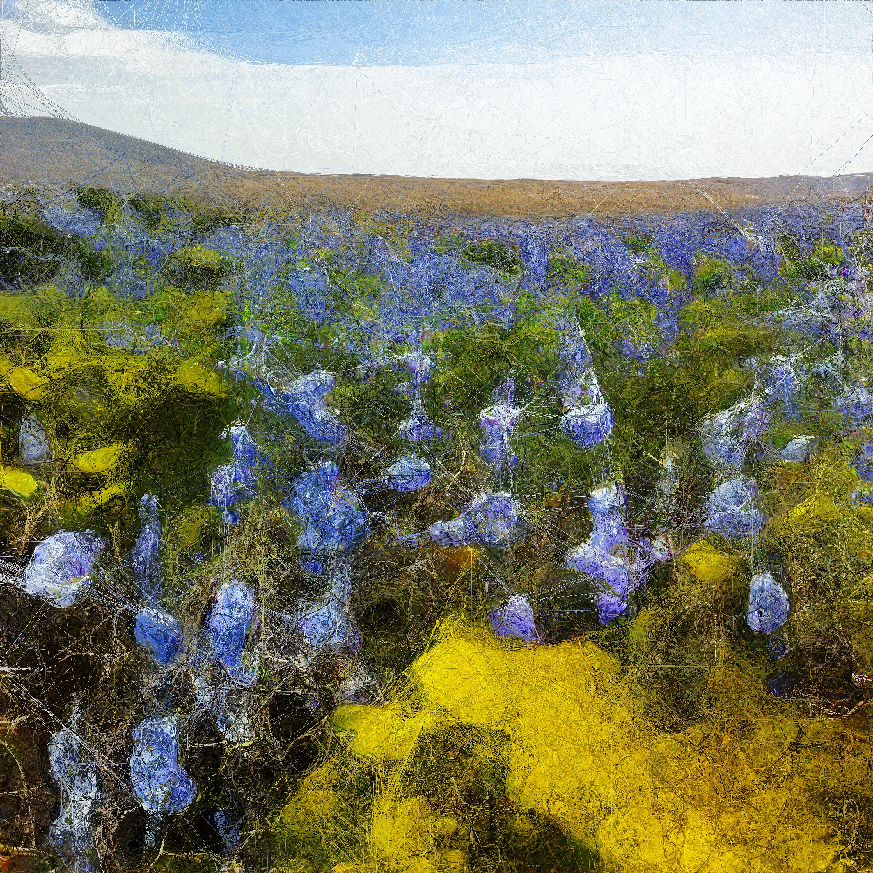 We've created unique "Quantum AI Data Paintings" using quantum bit strings generated from Google Quantum AI team's beyond classical experiment together with a Generative Adversarial Network machine learning algorithm that was developed during the production of Quantum Memories.

The data collection consists of 200 million raw images of landscapes around the world, including all the national parks in the US.

By utilizing custom procedural coherent noise implementations and beyond classical measurements of computing surflets, we generated 1000 unique Quantum AI Data Paintings inspired by the natural world. Each painting is computed with a unique quantum bit string!

The images incorporate earthly pigments, shapes, and patterns that we associate with our sensory experiences, while paying homage to the Earth's unbounded poetic sublimity.

00011100011111111000101100010110001101010110010001110