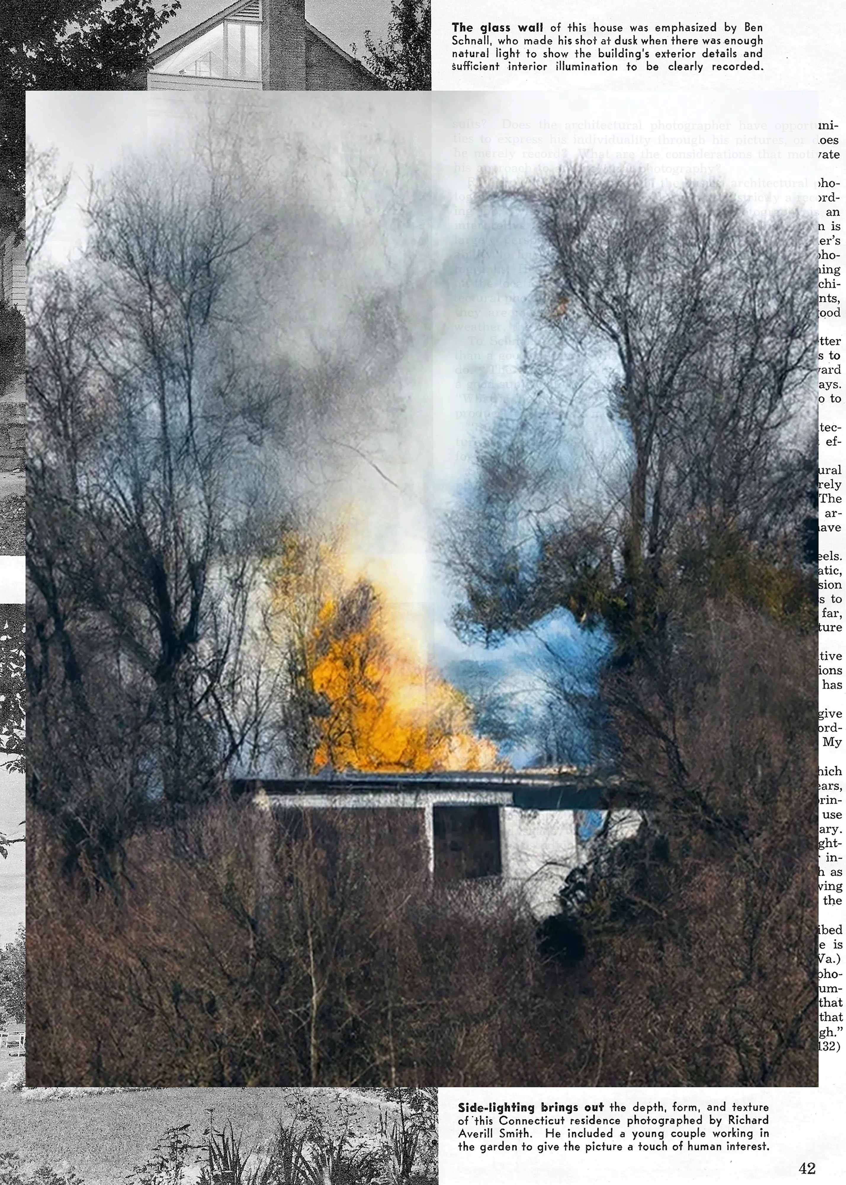 49/23 is digital collage series that blends AI-generated images over vintage photography magazine pages, building a conceptual bridge between the past and future of the medium while exploring the disruptions posed by AI toward photographic tradition.