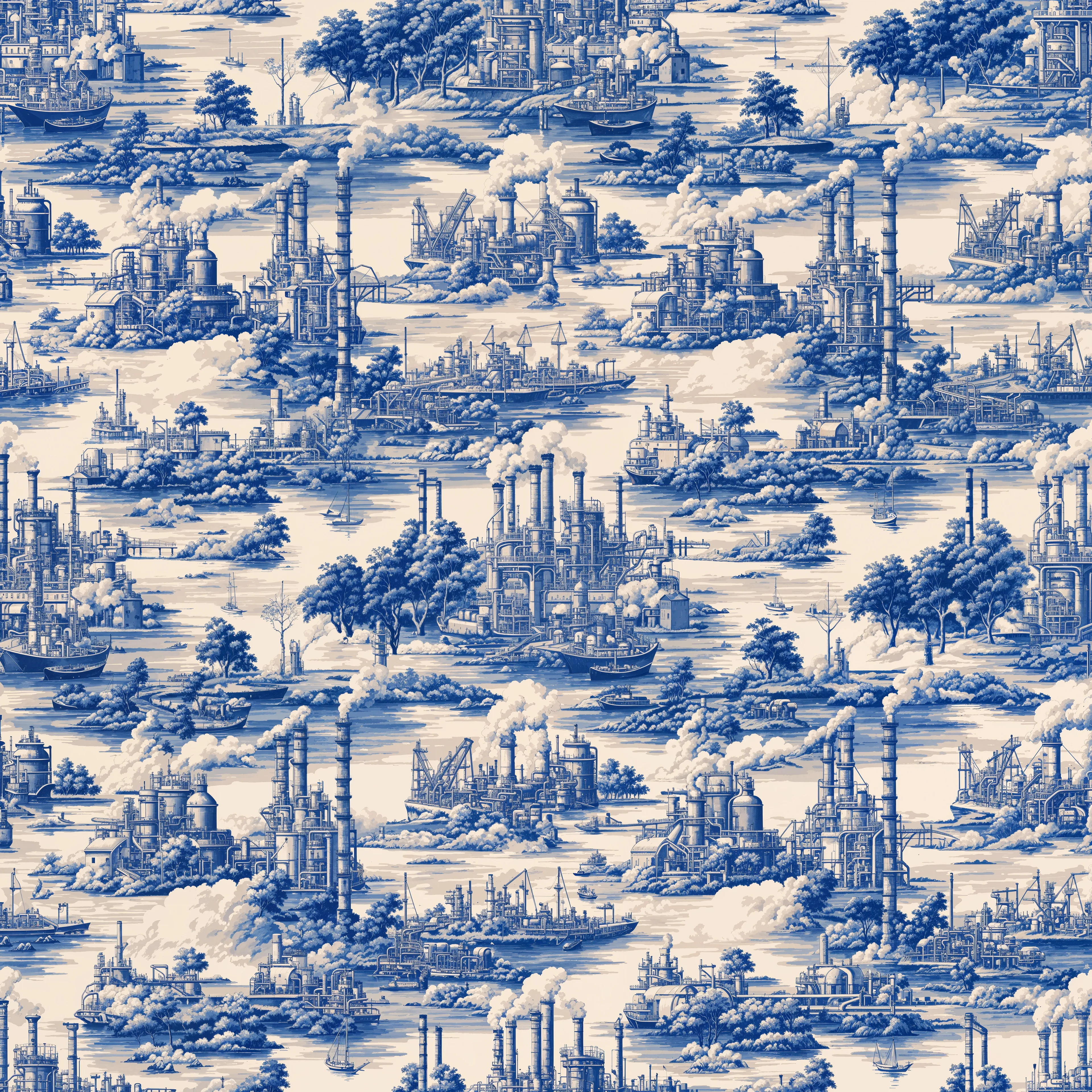 Aaron Huey’s series GASOLINE GARDENS addresses the topic of climate change through decorative wallpaper. The artwork, created with AI trained on his photographic archive, invites viewers to engage with transformed images of environmental crises in their everyday spaces.

Inspired by 18th-century tapestries, GASOLINE GARDENS references a past era of global transformation by depicting historical wallpaper patterns such as chinoiserie, with its idealized exotic landscapes, and Toile de Jouy, with its pastoral scenes. In 2024, Huey incorporates these decorative formats as text prompts in a model trained on his climate change photography archive. Colorful florals intermingle with spirals of smoke, industrial refineries, and diminishing forests, blurring the lines between aesthetic appreciation and ecological awareness.

GASOLINE GARDENS is based on Huey’s project, WALLPAPER FOR THE END OF THE WORLD, which he made available as free downloads at crisiscurated.com. This integration of such imagery into domestic and public environments—from boardrooms to bedrooms—creates a persistent, if veiled, reminder of our environmental challenges.

"By using my archive as a new lens, I can untether myself from the act of capturing a singular decisive moment. I can engage in an ongoing process of exploration and creation from those seeds of the past. What emerges is a hybrid reality where what is and was converges with what is not (or cannot be), as well as what could be in some future world—a multiversal viewfinder looking through another kind of lens."

– Aaron Huey

Verisart Certified: https://verisart.com/works/7192ffe0-ed87-4299-9b19-9d46d1dd8ac1