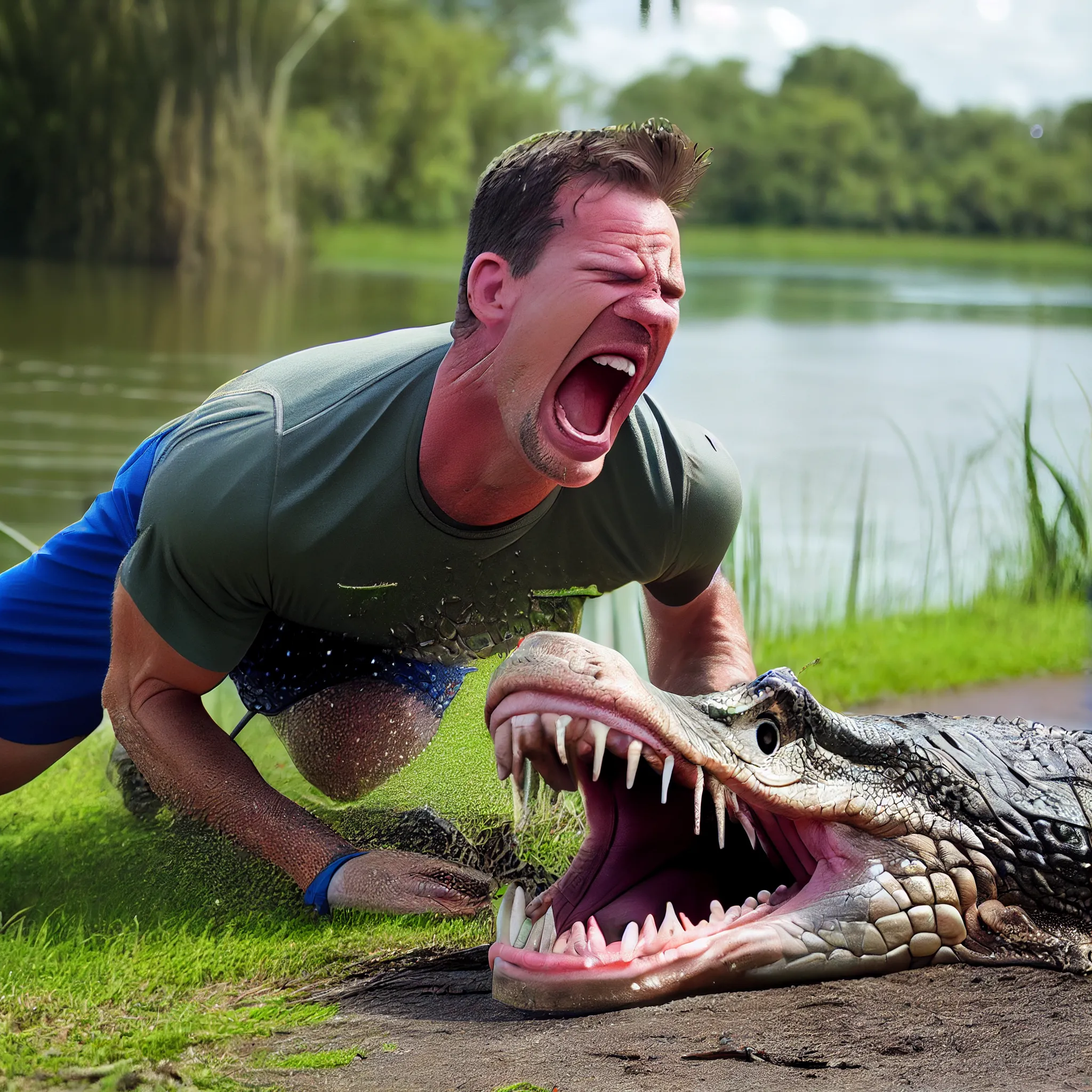 June 16, 2020: Florida man bitten in the face by alligator while playing disc golf.

A Florida Frisbee golf player was bitten in the face by an alligator while retrieving one of the discs from a lake at a Largo park, according to a report.

Florida Man was waist-deep in the lake at Taylor Park around 5 a.m. when the gator struck, grabbing him by his face and forcing him to fight for his life — and was ultimately able to free himself and flee to safety.

Florida Man was hospitalized with cuts to his face and hands but is expected to recover.

It’s not the first time this Florida Man has waded into the alligator-infested lake — he’s been busted for trespassing before for plunging into the water to retrieve the discs for other Frisbee golf players, most recently in January 2020.