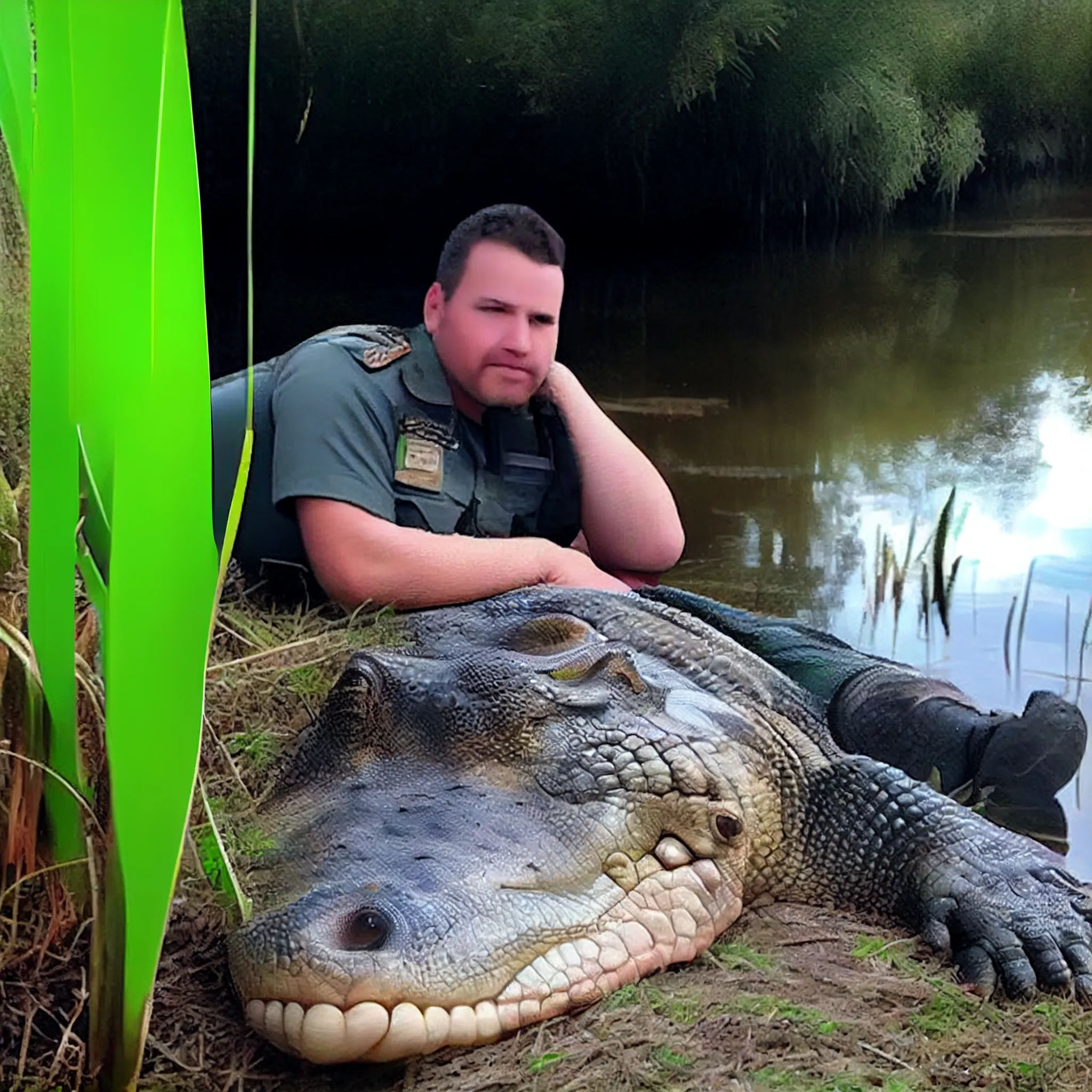 November 23, 2015: Alligator kills Florida burglary suspect hiding from cops.

Brevard County deputies have determined that Florida Man was killed by an alligator in Barefoot Bay lake on Nov. 23 while possibly hiding to avoid law enforcement.

Deputies responded to calls in Barefoot Bay on Nov. 13 that there were two men dressed in black walking behind area houses, who ran from responding officers. Later that day, Florida Man was reported missing to the Palm Bay Police Department.

Police searching the area reported hearing "yelling" but could not determine the source that night. Ten days later, Florida Man's body was found in the lake.

Sheriff's dive team members encountered an 11-foot alligator behaving aggressively while recovering the body.

