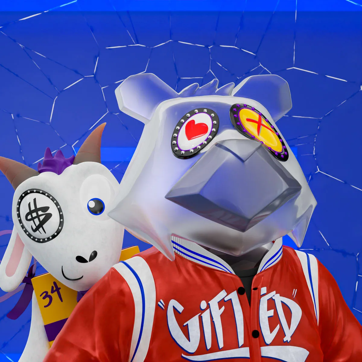 VeeFriends Mini Drops *King Goat* - Created By [VeeFriends](https://veefriends.com) and [King Saladeen](https://www.kingsaladeen.com/)

*King Goat* is a collection of 555 one-of-one tokens. 

From humble beginnings in West Philadelphia, artist King Saladeen has created a global impact through his fine art and luxury and culturally prominent brand collaborations. His Gift Goat generative collection features Gift Goat and his iconic JP the Money Bear in his signature unique combinations of materials, outfits, backgrounds, frames and eyeballs, sockets and pupils.

The original owner of this NFT also received a 36 x 36 mixed media digital pigment print with silkscreen by King Saladeen, on 100% cotton rag paper. The print is signed by the artist.

The original owner also had the opportunity to attend an exclusive Gift Goat only event with goats Gary Vaynerchuk and Shaquille O'Neal. It took place on October 26, 2022 at Overtime Elite Arena in Atlanta, GA.

This token is a part of the Gift Goat series and a VeeFriends Mini Drop collectible that lives on the Ethereum blockchain. *King Goat* is gift #8 of 18. 

This NFT does not grant you previous or future gifts from the Gift Goat Gifting Experience. For more information on the Gift Goat Series, please visit: [https://veefriends.com/giftgoat](https://veefriends.com/giftgoat)

King Saladeen

[Instagram](https://twitter.com/Kingsaladeenart)

[Twitter](https://twitter.com/Kingsaladeenart)