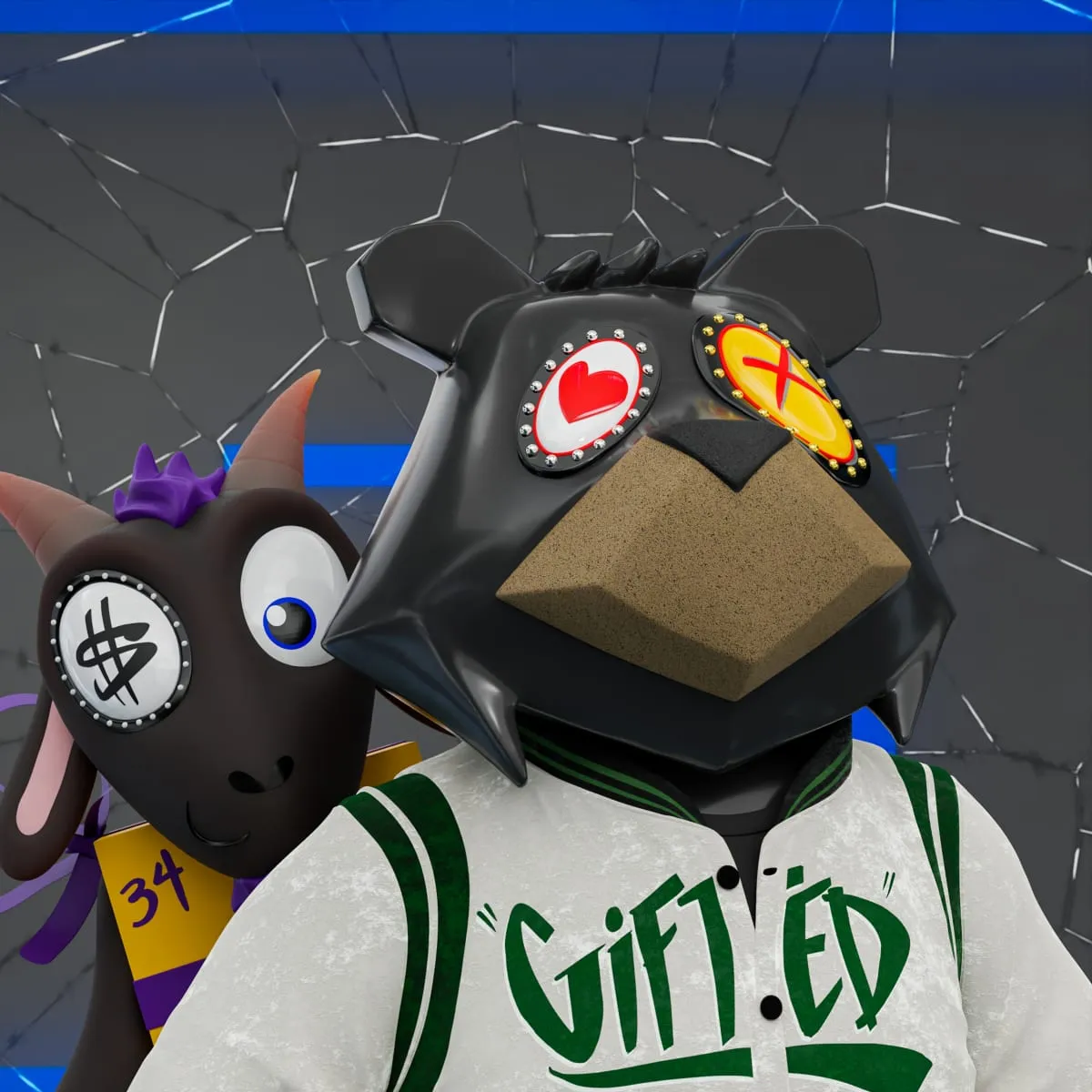 VeeFriends Mini Drops *King Goat* - Created By [VeeFriends](https://veefriends.com) and [King Saladeen](https://www.kingsaladeen.com/)

*King Goat* is a collection of 555 one-of-one tokens. 

From humble beginnings in West Philadelphia, artist King Saladeen has created a global impact through his fine art and luxury and culturally prominent brand collaborations. His Gift Goat generative collection features Gift Goat and his iconic JP the Money Bear in his signature unique combinations of materials, outfits, backgrounds, frames and eyeballs, sockets and pupils.

The original owner of this NFT also received a 36 x 36 mixed media digital pigment print with silkscreen by King Saladeen, on 100% cotton rag paper. The print is signed by the artist.

The original owner also had the opportunity to attend an exclusive Gift Goat only event with goats Gary Vaynerchuk and Shaquille O'Neal. It took place on October 26, 2022 at Overtime Elite Arena in Atlanta, GA.

This token is a part of the Gift Goat series and a VeeFriends Mini Drop collectible that lives on the Ethereum blockchain. *King Goat* is gift #8 of 18. 

This NFT does not grant you previous or future gifts from the Gift Goat Gifting Experience. For more information on the Gift Goat Series, please visit: [https://veefriends.com/giftgoat](https://veefriends.com/giftgoat)

King Saladeen

[Instagram](https://twitter.com/Kingsaladeenart)

[Twitter](https://twitter.com/Kingsaladeenart)