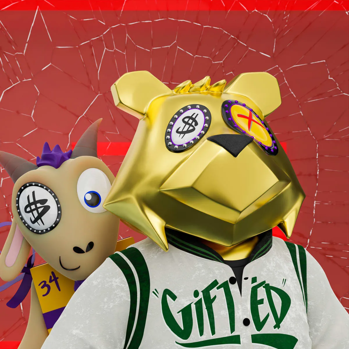 VeeFriends Mini Drops *King Goat* - Created By [VeeFriends](https://veefriends.com) and [King Saladeen](https://www.kingsaladeen.com/)

*King Goat* is a collection of 555 one-of-one tokens. 

From humble beginnings in West Philadelphia, artist King Saladeen has created a global impact through his fine art and luxury and culturally prominent brand collaborations. His Gift Goat generative collection features Gift Goat and his iconic JP the Money Bear in his signature unique combinations of materials, outfits, backgrounds, frames and eyeballs, sockets and pupils.

The original owner of this NFT also received a 36 x 36 mixed media digital pigment print with silkscreen by King Saladeen, on 100% cotton rag paper. The print is signed by the artist.

The original owner also had the opportunity to attend an exclusive Gift Goat only event with goats Gary Vaynerchuk and Shaquille O'Neal. It took place on October 26, 2022 at Overtime Elite Arena in Atlanta, GA.

This token is a part of the Gift Goat series and a VeeFriends Mini Drop collectible that lives on the Ethereum blockchain. *King Goat* is gift #8 of 18. 

This NFT does not grant you previous or future gifts from the Gift Goat Gifting Experience. For more information on the Gift Goat Series, please visit: [https://veefriends.com/giftgoat](https://veefriends.com/giftgoat)

King Saladeen

[Instagram](https://twitter.com/Kingsaladeenart)

[Twitter](https://twitter.com/Kingsaladeenart)