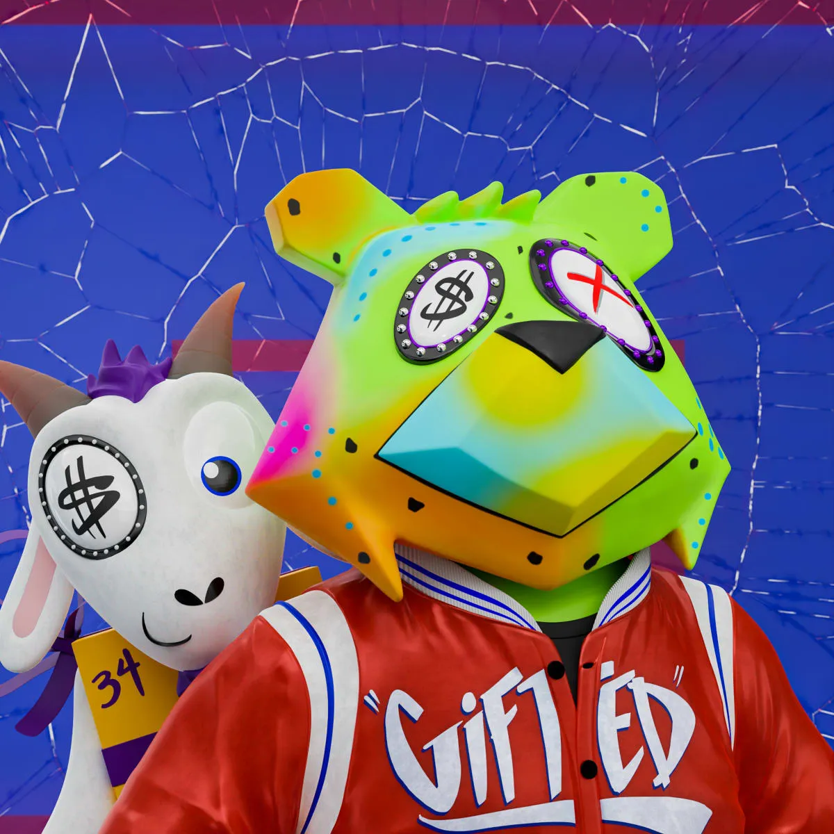 VeeFriends Mini Drops *King Goat* - Created By [VeeFriends](https://veefriends.com) and [King Saladeen](https://www.kingsaladeen.com/)

*King Goat* is a collection of 555 one-of-one tokens. 

From humble beginnings in West Philadelphia, artist King Saladeen has created a global impact through his fine art and luxury and culturally prominent brand collaborations. His Gift Goat generative collection features Gift Goat and his iconic JP the Money Bear in his signature unique combinations of materials, outfits, backgrounds, frames and eyeballs, sockets and pupils.

The original owner of this NFT also received a 36 x 36 mixed media digital pigment print with silkscreen by King Saladeen, on 100% cotton rag paper. The print is signed by the artist.

The original owner also had the opportunity to attend an exclusive Gift Goat only event with goats Gary Vaynerchuk and Shaquille O'Neal. It took place on October 26, 2022 at Overtime Elite Arena in Atlanta, GA.

This token is a part of the Gift Goat series and a VeeFriends Mini Drop collectible that lives on the Ethereum blockchain. *King Goat* is gift #8 of 18. 

This NFT does not grant you previous or future gifts from the Gift Goat Gifting Experience. For more information on the Gift Goat Series, please visit: [https://veefriends.com/giftgoat](https://veefriends.com/giftgoat)

King Saladeen

[Instagram](https://twitter.com/Kingsaladeenart)

[Twitter](https://twitter.com/Kingsaladeenart)
