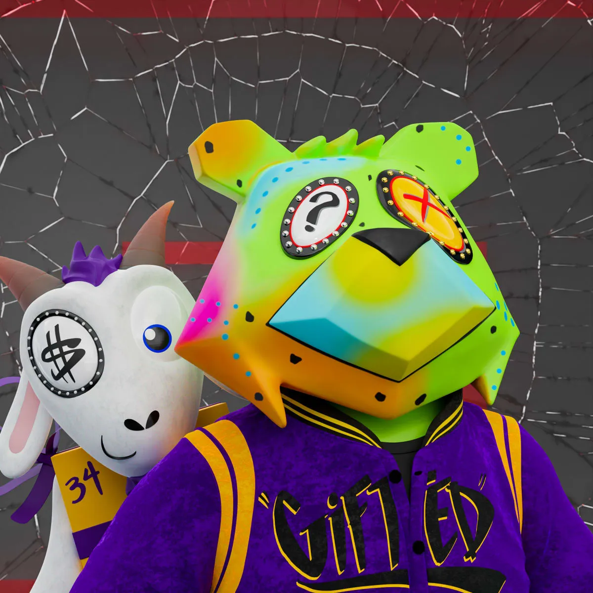 VeeFriends Mini Drops *King Goat* - Created By [VeeFriends](https://veefriends.com) and [King Saladeen](https://www.kingsaladeen.com/)

*King Goat* is a collection of 555 one-of-one tokens. 

From humble beginnings in West Philadelphia, artist King Saladeen has created a global impact through his fine art and luxury and culturally prominent brand collaborations. His Gift Goat generative collection features Gift Goat and his iconic JP the Money Bear in his signature unique combinations of materials, outfits, backgrounds, frames and eyeballs, sockets and pupils.

The original owner of this NFT also received a 36 x 36 mixed media digital pigment print with silkscreen by King Saladeen, on 100% cotton rag paper. The print is signed by the artist.

The original owner also had the opportunity to attend an exclusive Gift Goat only event with goats Gary Vaynerchuk and Shaquille O'Neal. It took place on October 26, 2022 at Overtime Elite Arena in Atlanta, GA.

This token is a part of the Gift Goat series and a VeeFriends Mini Drop collectible that lives on the Ethereum blockchain. *King Goat* is gift #8 of 18. 

This NFT does not grant you previous or future gifts from the Gift Goat Gifting Experience. For more information on the Gift Goat Series, please visit: [https://veefriends.com/giftgoat](https://veefriends.com/giftgoat)

King Saladeen

[Instagram](https://twitter.com/Kingsaladeenart)

[Twitter](https://twitter.com/Kingsaladeenart)