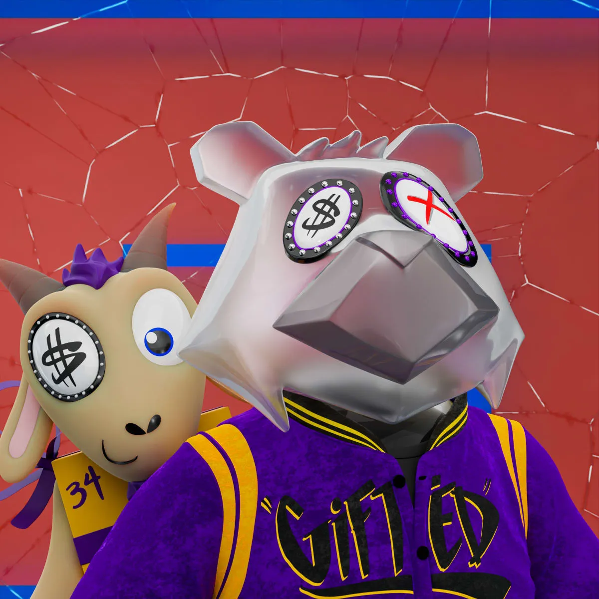 VeeFriends Mini Drops *King Goat* - Created By [VeeFriends](https://veefriends.com) and [King Saladeen](https://www.kingsaladeen.com/)

*King Goat* is a collection of 555 one-of-one tokens. 

From humble beginnings in West Philadelphia, artist King Saladeen has created a global impact through his fine art and luxury and culturally prominent brand collaborations. His Gift Goat generative collection features Gift Goat and his iconic JP the Money Bear in his signature unique combinations of materials, outfits, backgrounds, frames and eyeballs, sockets and pupils.

The original owner of this NFT also received a 36 x 36 mixed media digital pigment print with silkscreen by King Saladeen, on 100% cotton rag paper. The print is signed by the artist.

The original owner also had the opportunity to attend an exclusive Gift Goat only event with goats Gary Vaynerchuk and Shaquille O'Neal. It took place on October 26, 2022 at Overtime Elite Arena in Atlanta, GA.

This token is a part of the Gift Goat series and a VeeFriends Mini Drop collectible that lives on the Ethereum blockchain. *King Goat* is gift #8 of 18. 

This NFT does not grant you previous or future gifts from the Gift Goat Gifting Experience. For more information on the Gift Goat Series, please visit: [https://veefriends.com/giftgoat](https://veefriends.com/giftgoat)

King Saladeen

[Instagram](https://twitter.com/Kingsaladeenart)

[Twitter](https://twitter.com/Kingsaladeenart)